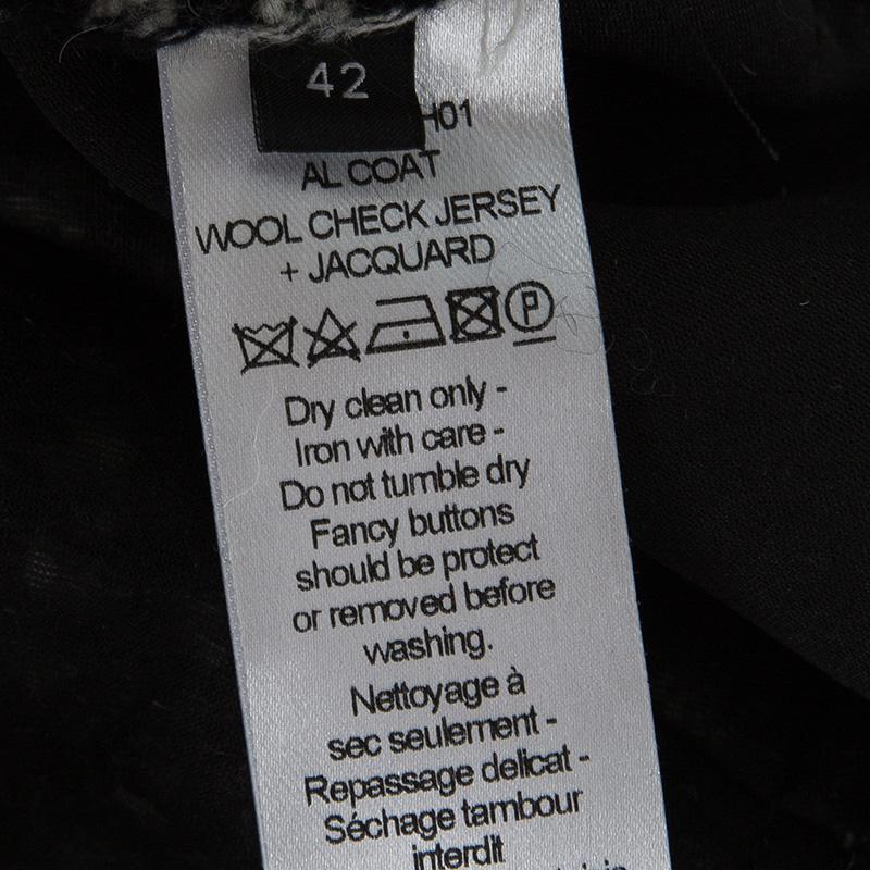 Joseph Grey Check Jersey and Jacquard Wool Al Maxi Overcoat L 1