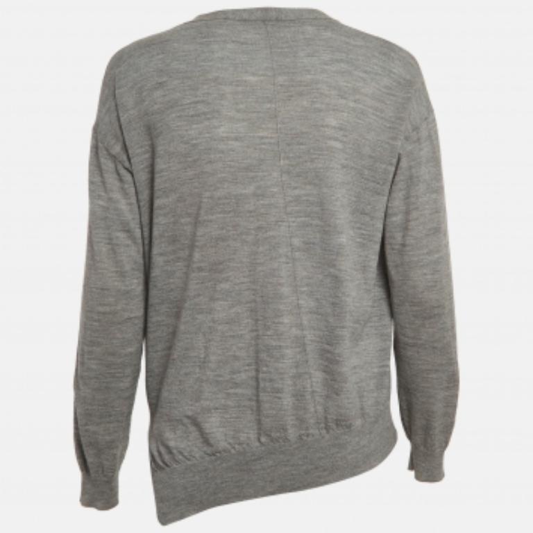 Grigio Joseph Cardigan asimmetrico a coste in lana merinos grigio S in vendita