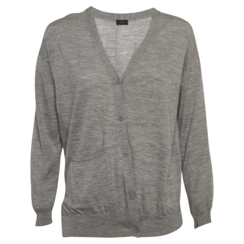 Joseph Cardigan asimmetrico a coste in lana merinos grigio S in vendita
