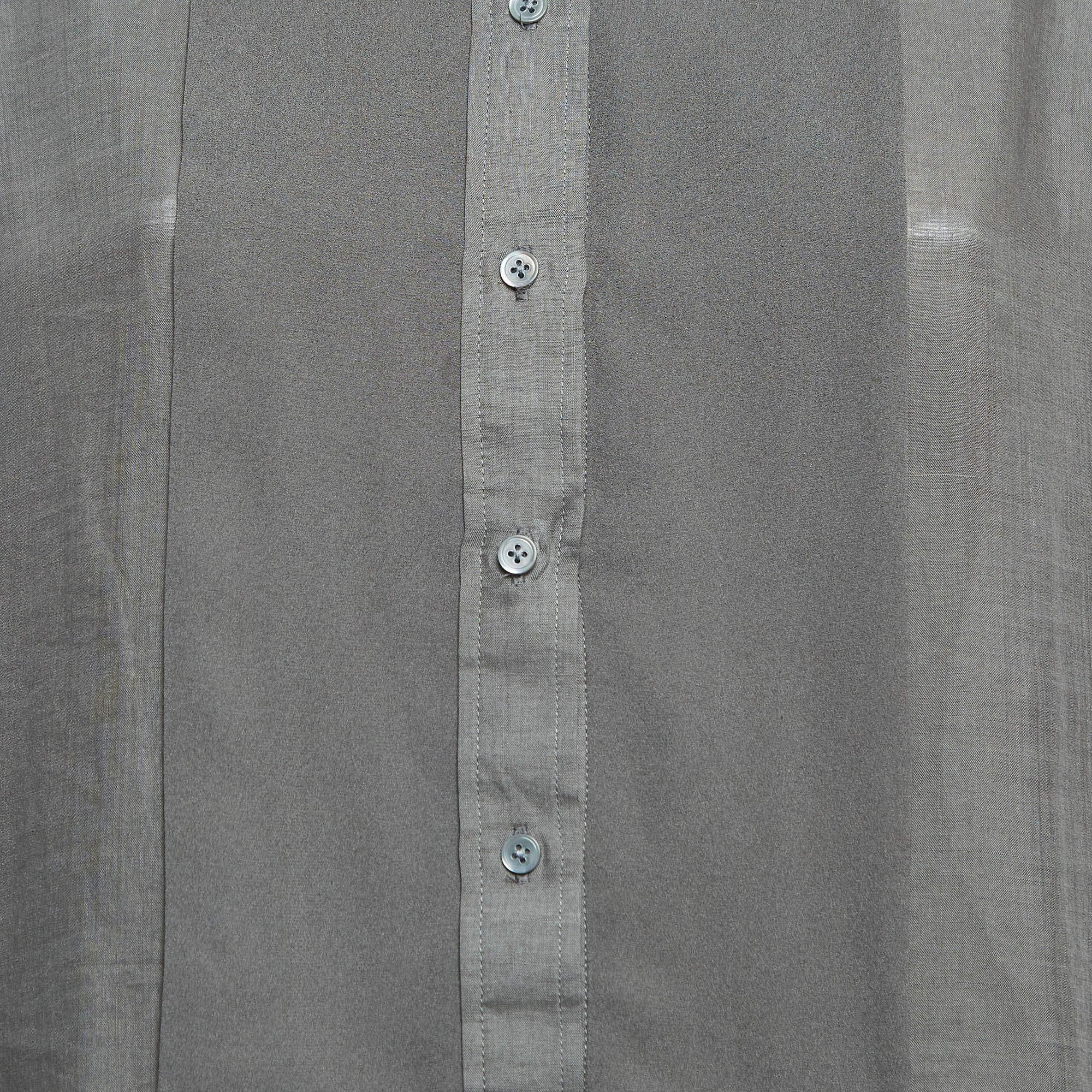 Joseph Grey Ramie Long Sleeve Buttoned Midi Dress L In Good Condition In Dubai, Al Qouz 2