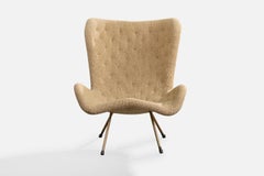 Joseph Grill, Lounge Chair, Fabric, Brass, Austria, 1950s