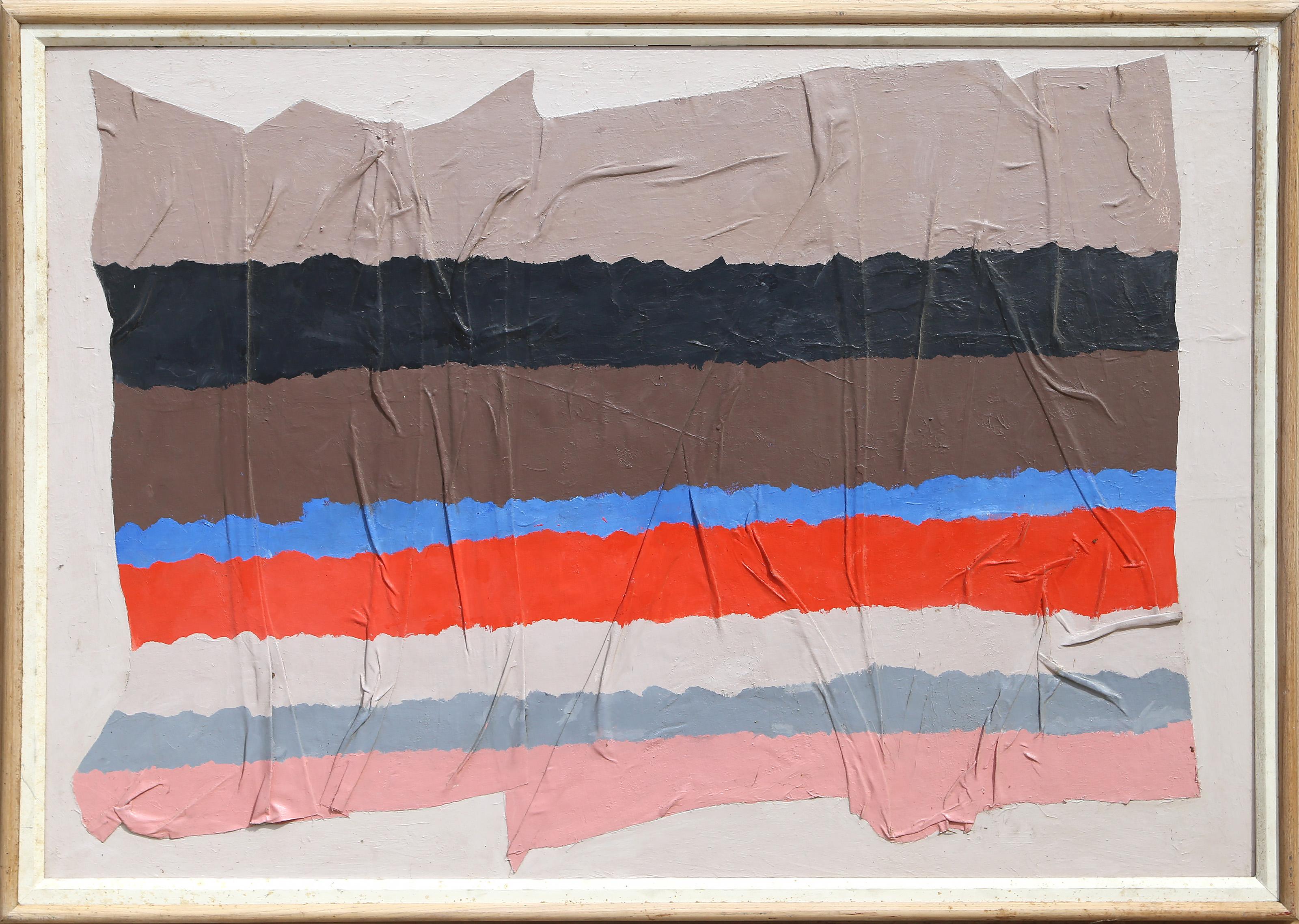 Joseph Grippi, American (1924 -2001) - Stateless Flag, Year:  circa 1975, Medium:  Acrylic and treated Canvas on masonite, Size:  33.5 x 48 in. (85.09 x 121.92 cm), Frame Size:  37.25 x 51.5 inches