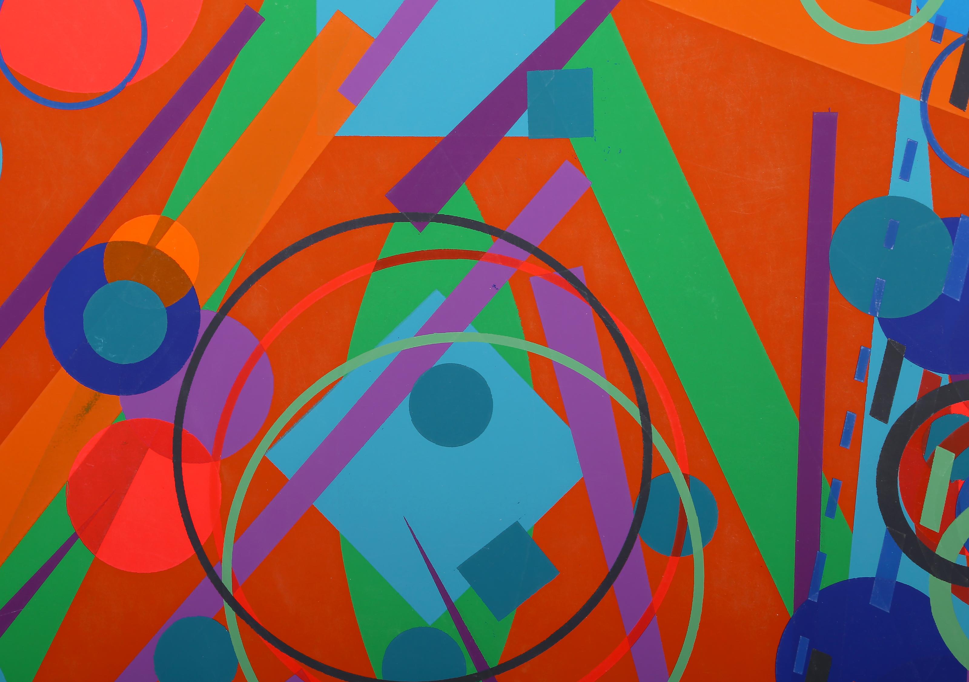 Bunt geometrischer abstrakter Raumteilerdruck von Joseph Grippi im Angebot 1