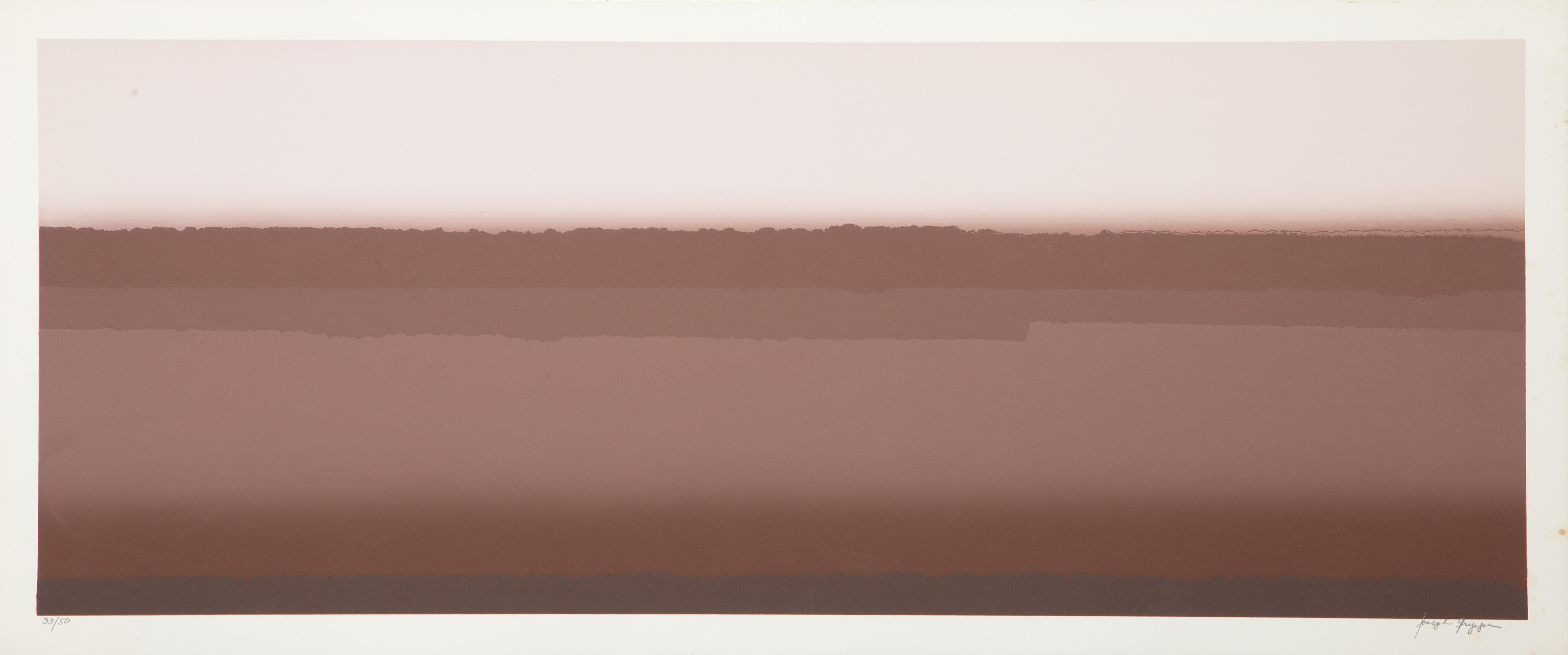 Désert II Variation
Joseph Grippi, Américain (1924-2001)
Sérigraphie, signée et numérotée au crayon.
Edition de 33/50
Taille de l'image : 14 x 36.25 pouces
Taille : 16 x 38.25 in. (40.64 x 97.16 cm)