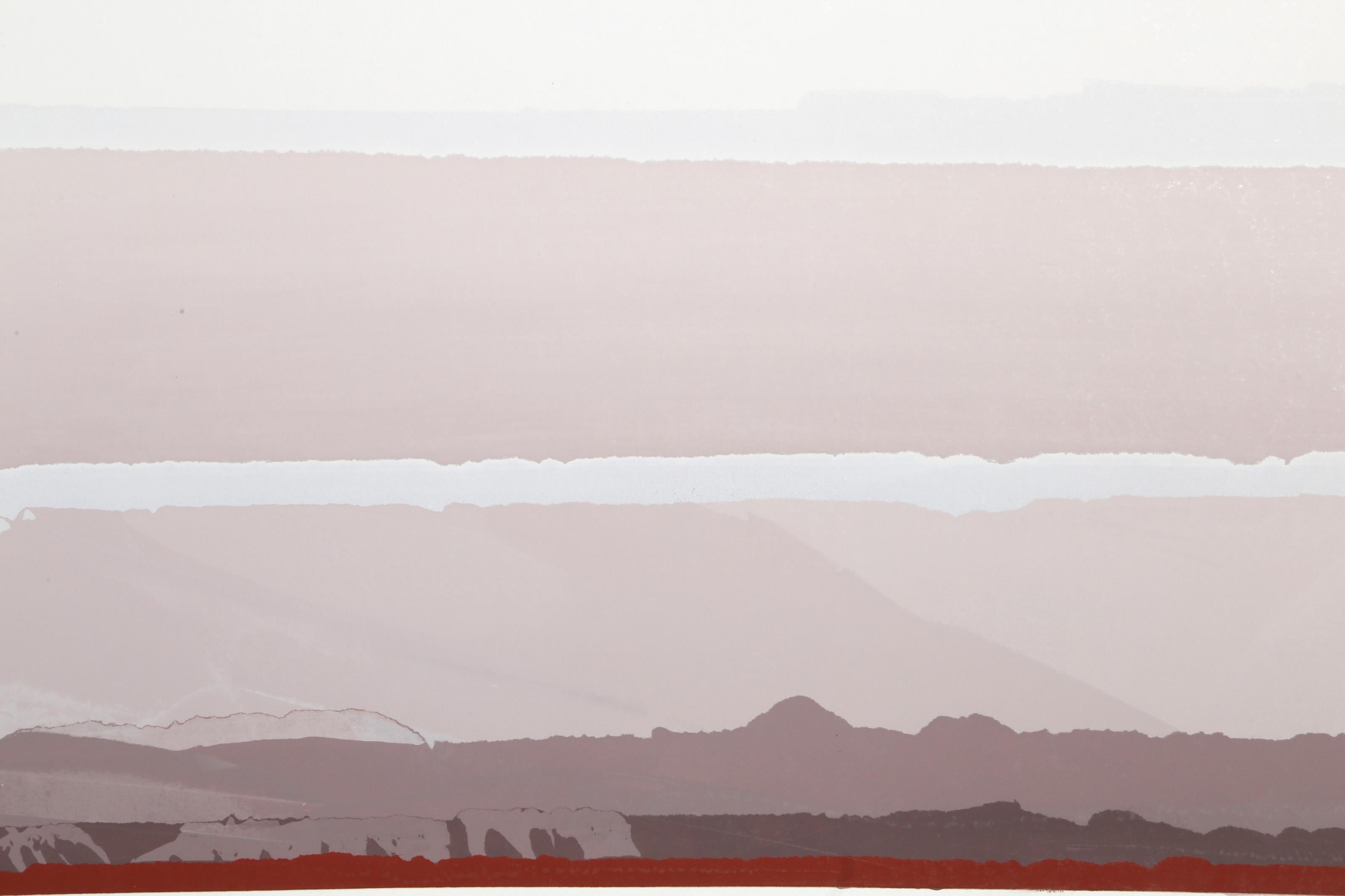 Paysage gris, brun clair, rouge - Sérigraphie monotype de Joseph Grippi en vente 1
