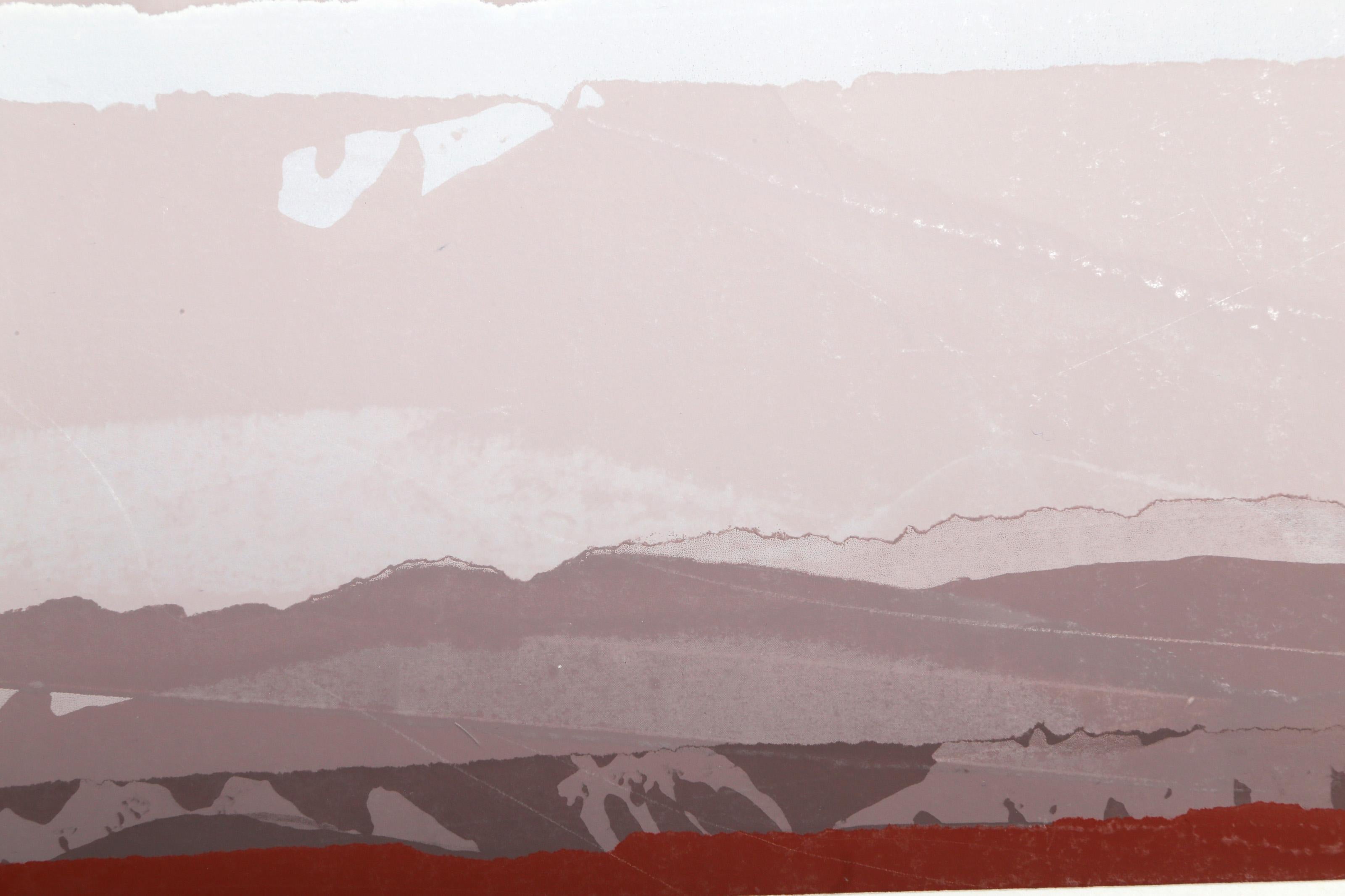Paysage gris, brun clair, rouge - Sérigraphie monotype de Joseph Grippi en vente 2