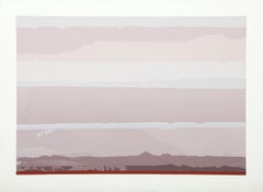 Graue, braune, hellbraune, rote Landschaft – Monotypie-Raumteilerdruck von Joseph Grippi
