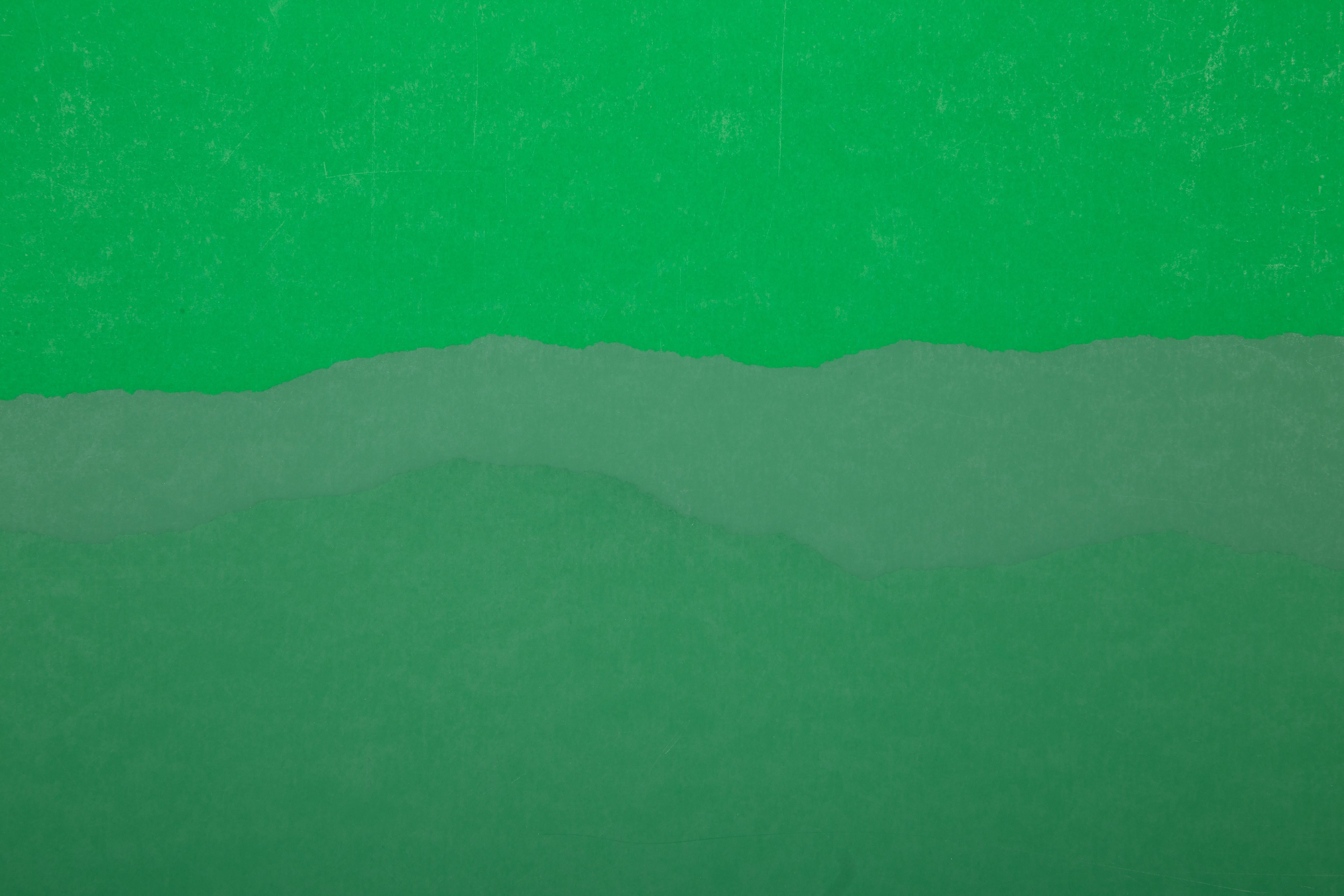 Grüne, goldene, blaue Landschaft – Abstrakter Siebdruck Monodruck von Joseph Grippi im Angebot 2