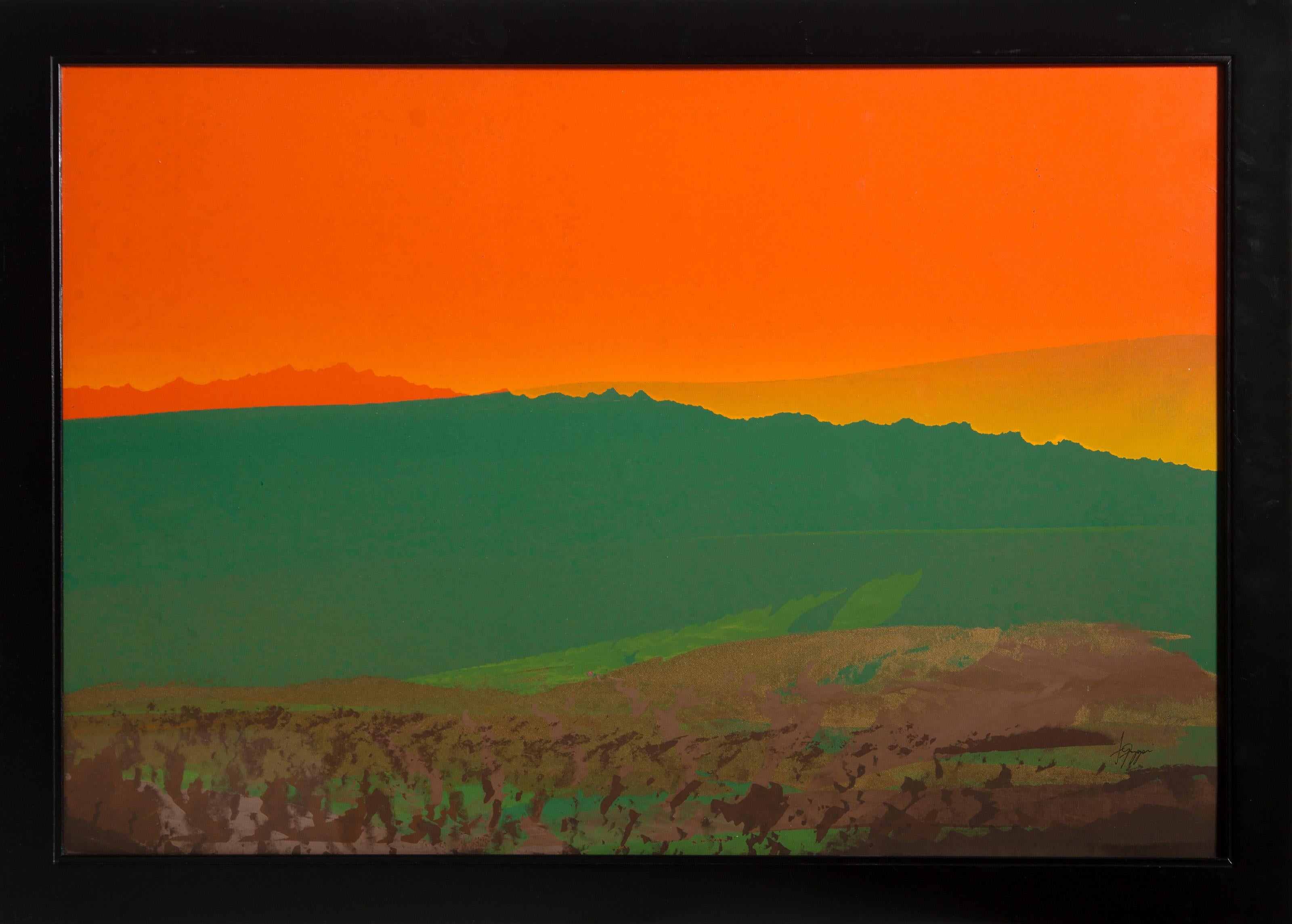  Joseph Grippi, American (1924 - 2001) -  Green Mountain, Year: circa 1975, Medium: Screenprint Monoprint, signed in pen lower right, Size: 19.5 x 29.5 in. (49.53 x 74.93 cm), Frame Size: 23 x 33 inches 