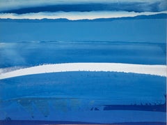 Landschaft in Blau und Silber – Abstrakter Siebdruck von Joseph Grippi