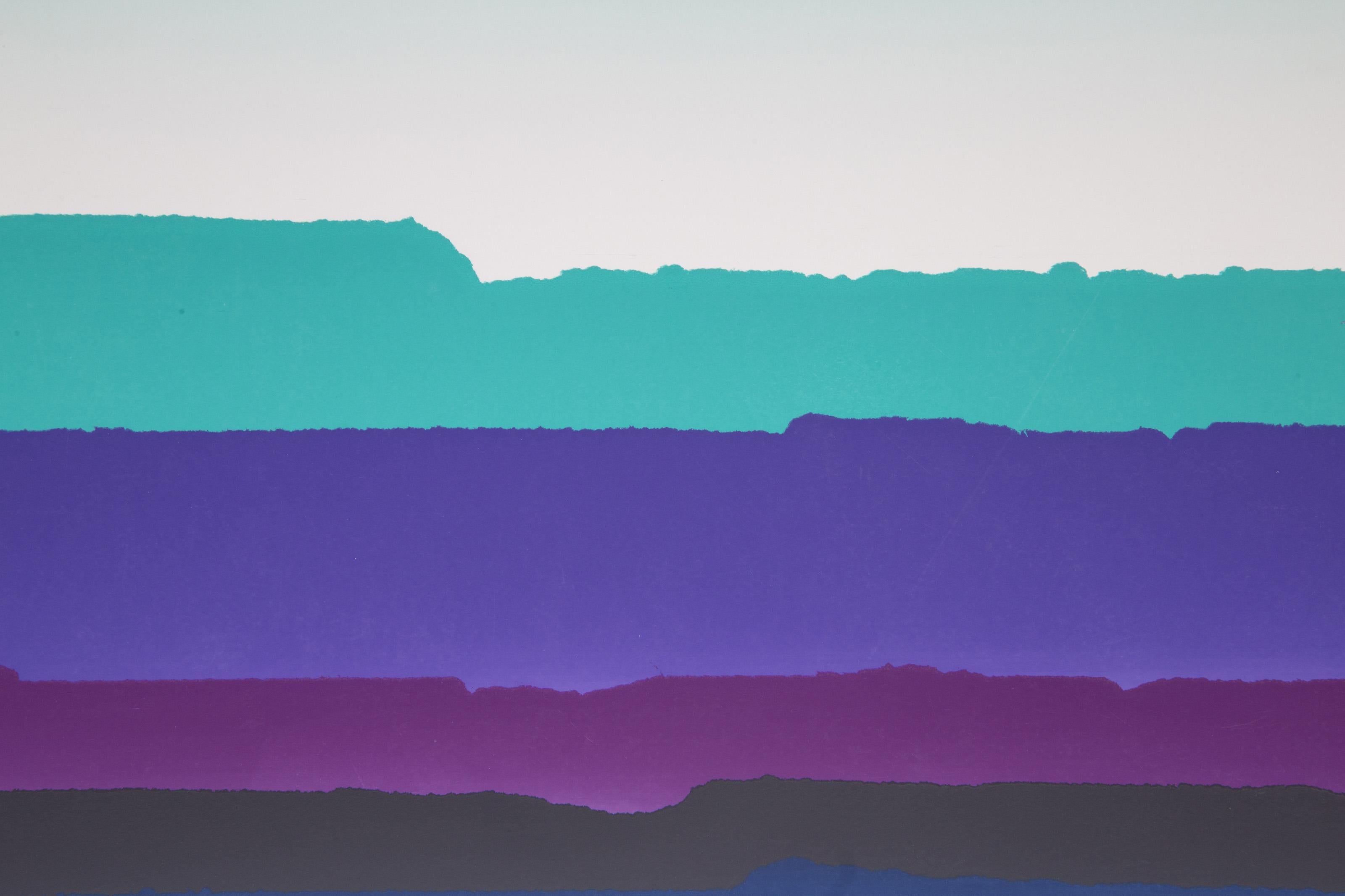 Paysage vert, bleu et violet - Sérigraphie abstraite de Joseph Grippi en vente 1