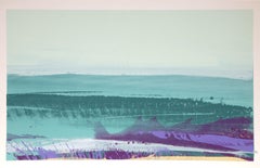 Paysage vert, violet et jaune - Sérigraphie abstraite de Joseph Grippi