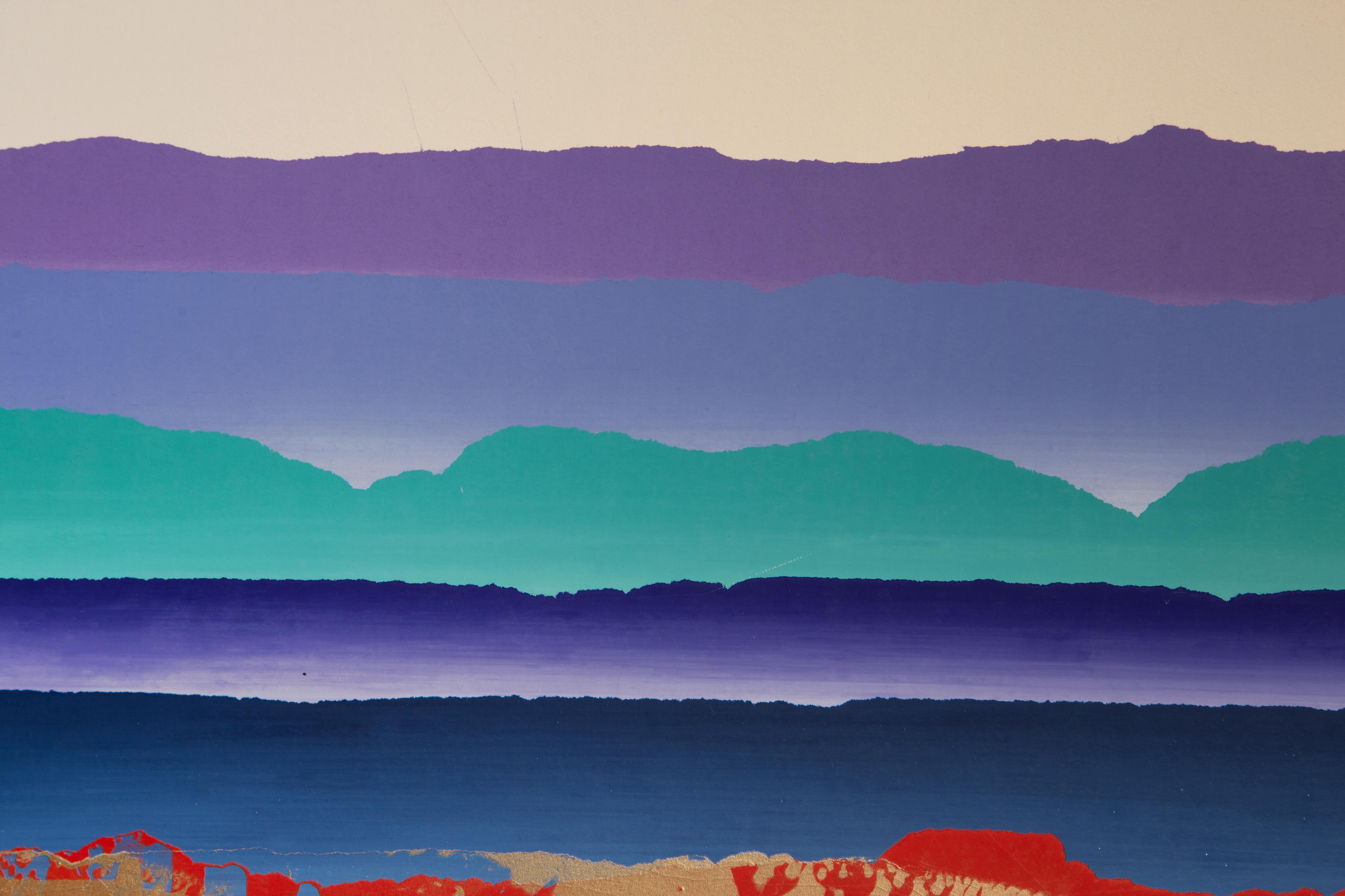 Landschaft in Lila, Grün, Blau und Rot – Abstrakter Siebdruck von Joseph Grippi im Angebot 2