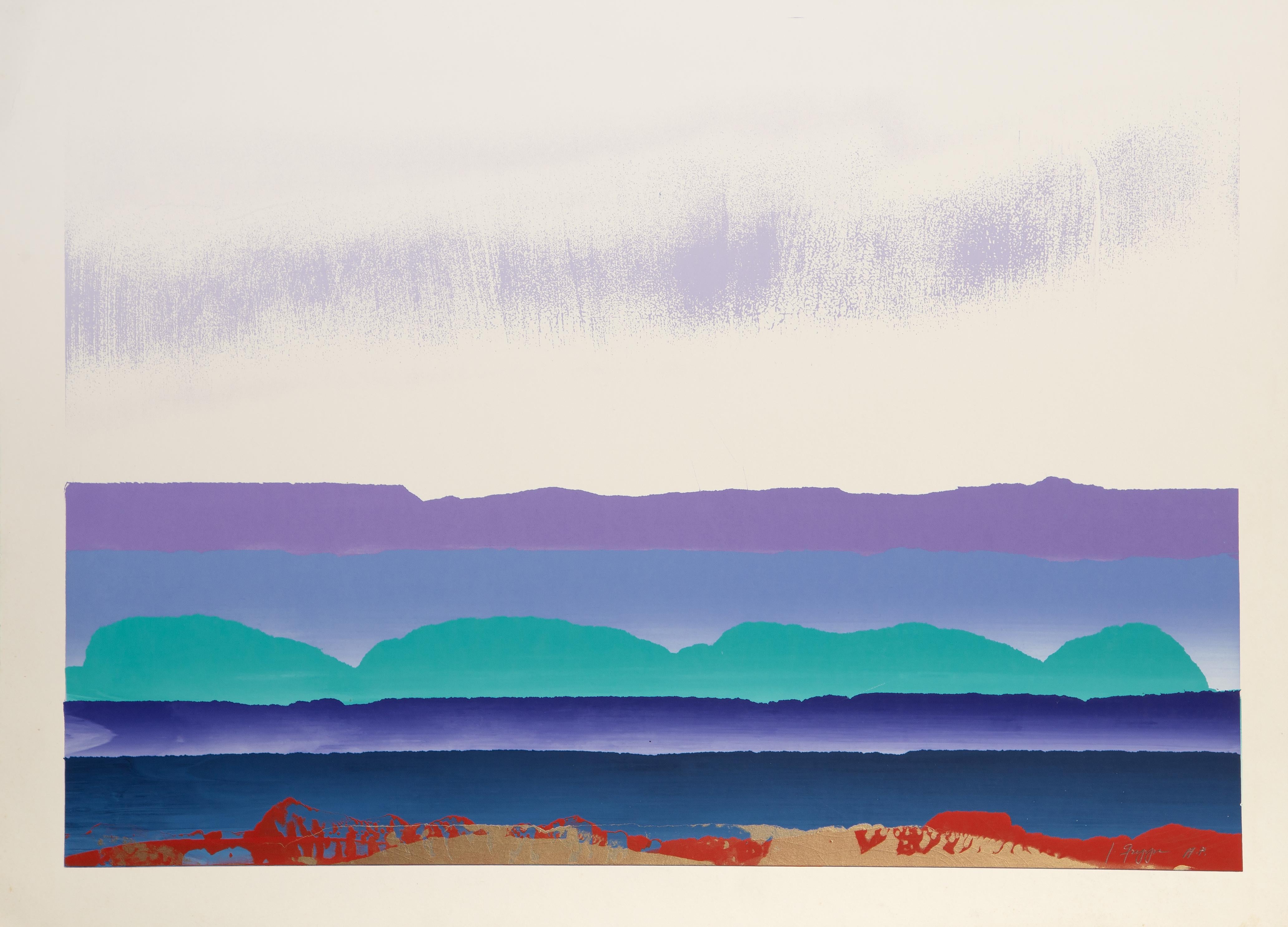 Paysage en violet, vert, bleu et rouge
Joseph Grippi, Américain (1924-2001)
Date : vers 1975
Sérigraphie, signée et numérotée au crayon.
Édition d'AP
Taille de l'image : 20.5 x 30 pouces
Taille : 24 x 33 in. (60.96 x 83.82 cm)