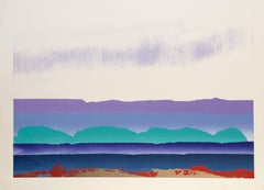 Landschaft in Lila, Grün, Blau und Rot – Abstrakter Siebdruck von Joseph Grippi