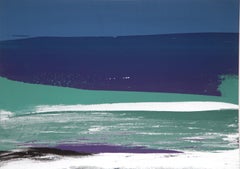 Paysage marin en bleu, vert, noir et blanc - Sérigraphie abstraite de Joseph Grippi
