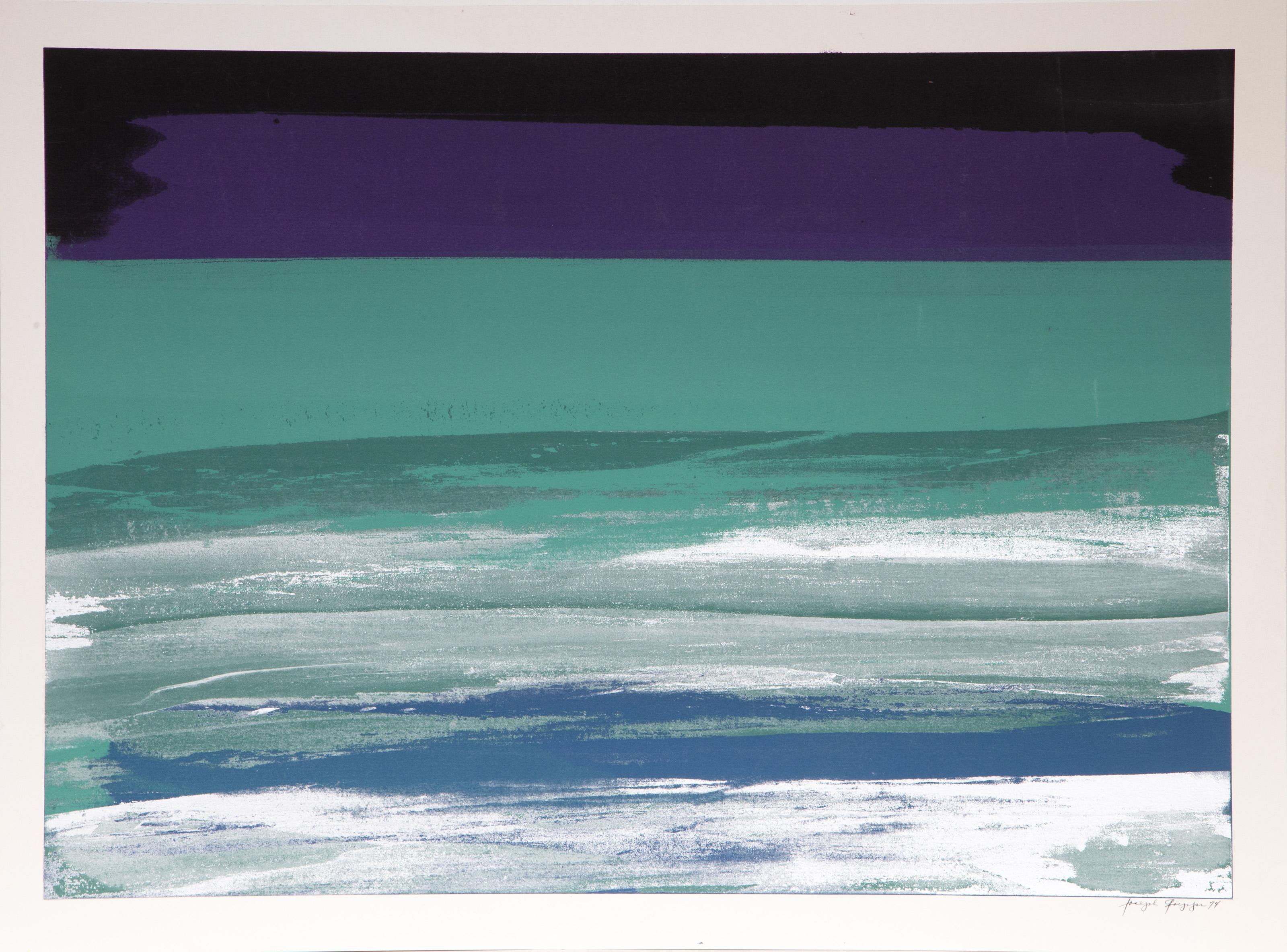 Seascape in Blue, Grey, Green and Purple
Joseph Grippi, American (1924–2001)
Date: 1974
Screenprint, signed and dated in pencil
Image Size: 28 x 39 inches
Size: 31.5 x 42 in. (80.01 x 106.68 cm)