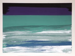 Paysage marin en bleu, gris, vert et violet - Sérigraphie abstraite de Joseph Grippi