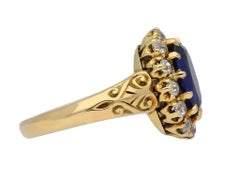 Joseph Harris Antique Natural Burmese Sapphire Diamond Cluster Ring