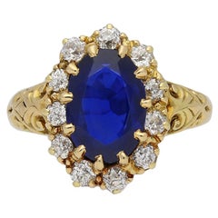 Joseph Harris Antique Natural Burmese Sapphire Diamond Cluster Ring