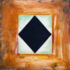 "Black Diamond Seven", Italianate abstract print sanguine, yellow, green, black.