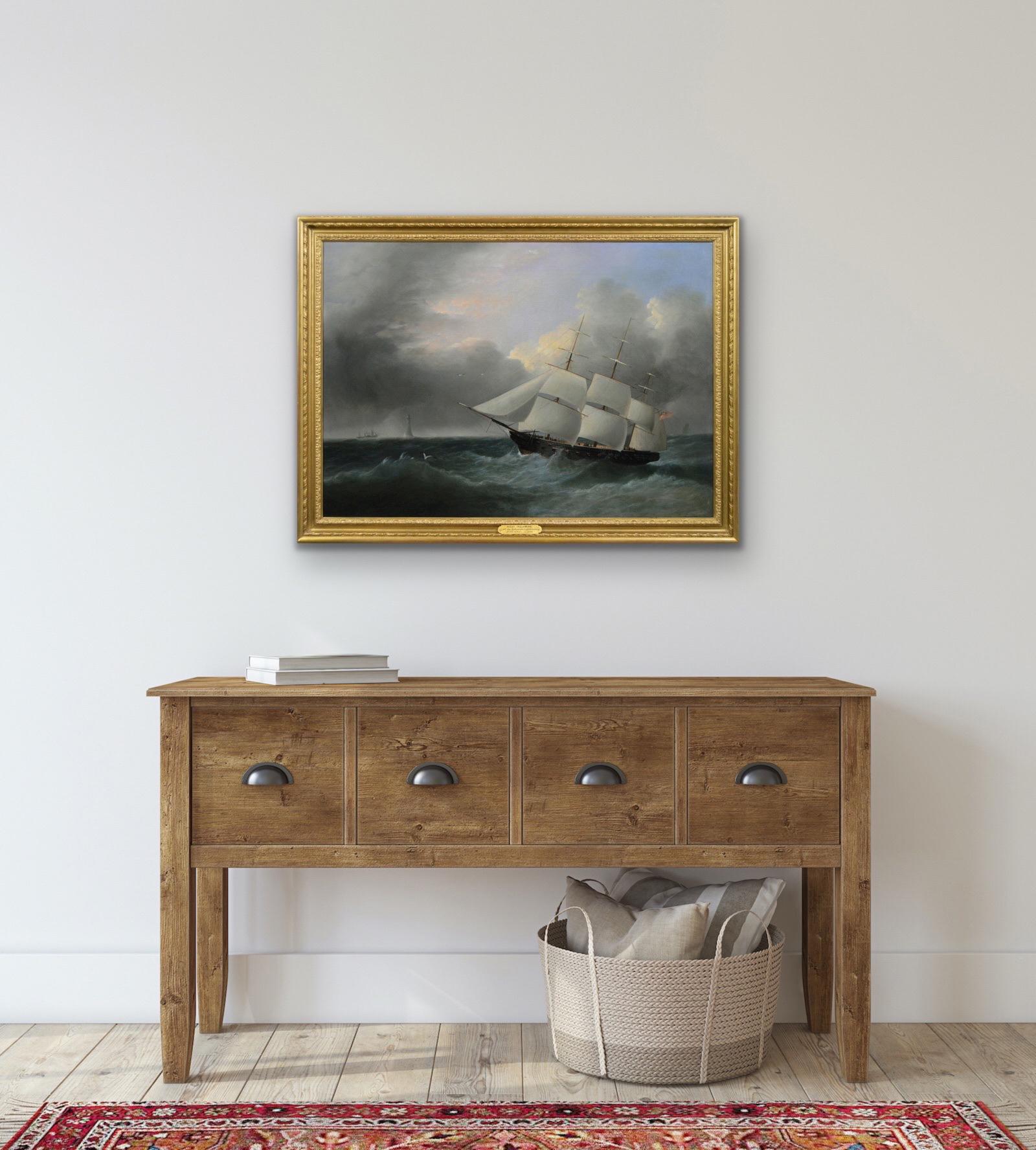Peinture à l'huile marine du XIXe siècle représentant une barque naviguant au large du phare d'Eddystone en vente 6