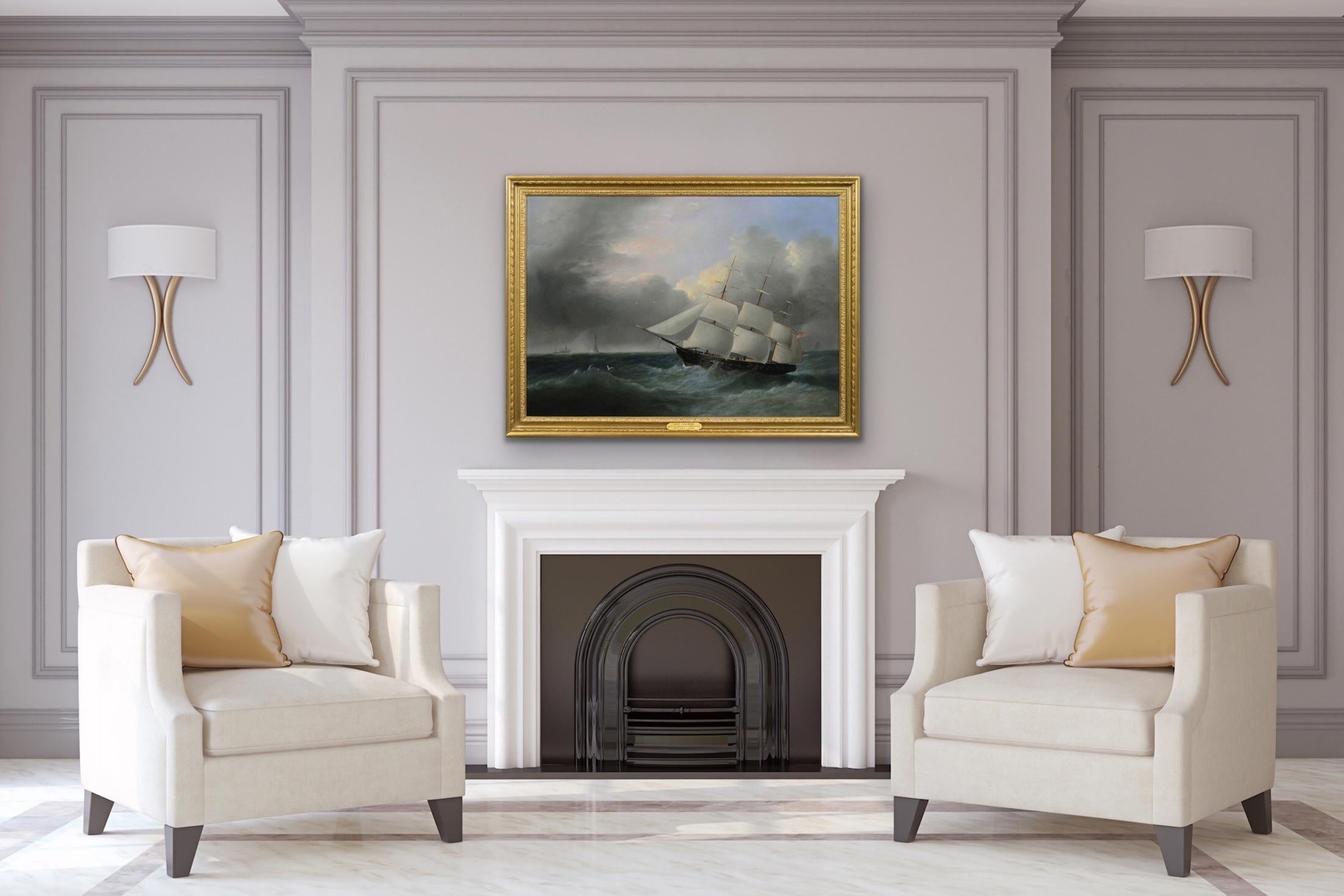 Peinture à l'huile marine du XIXe siècle représentant une barque naviguant au large du phare d'Eddystone en vente 8