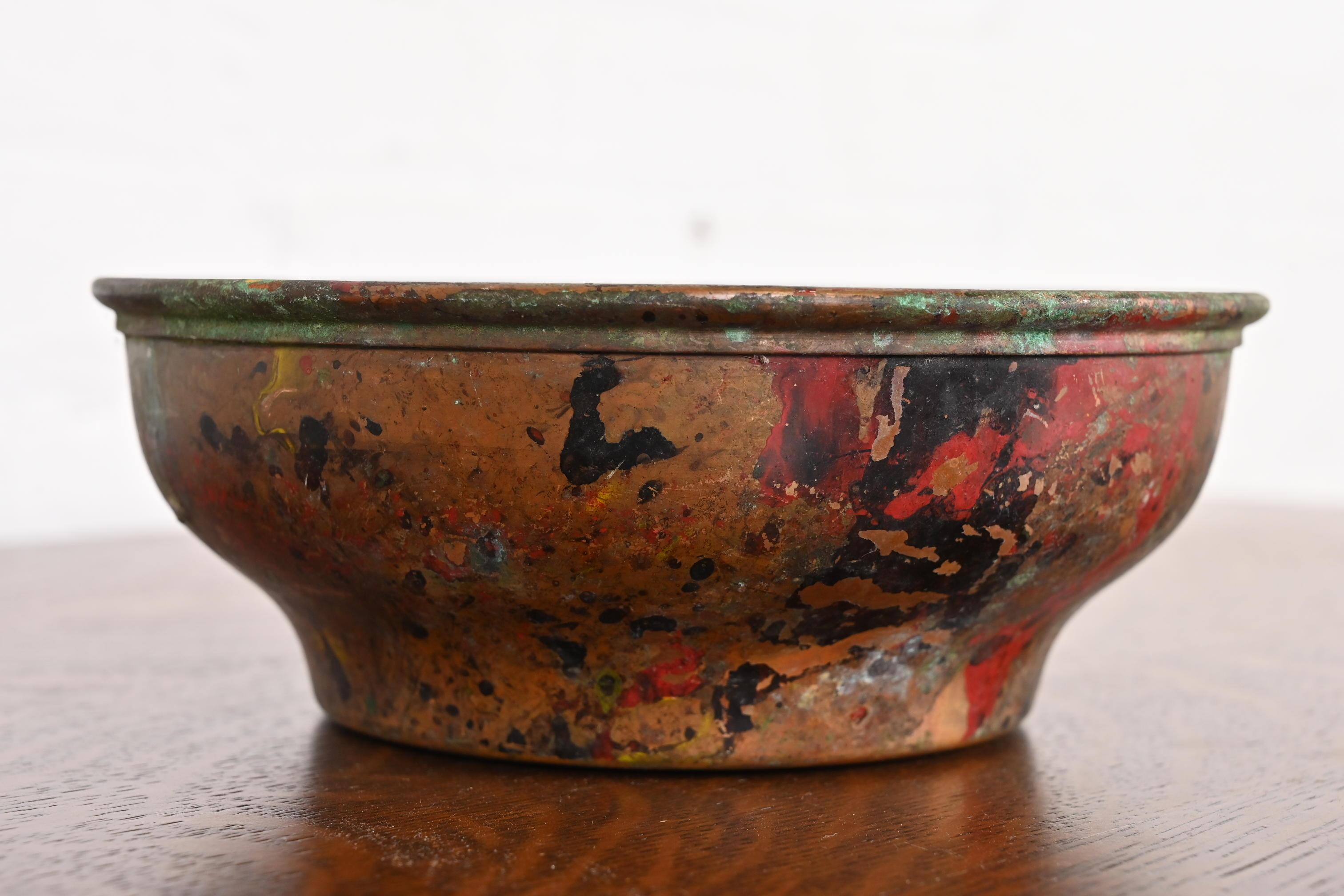 American Joseph Heinrichs Arts and Crafts Painted Copper Bowl