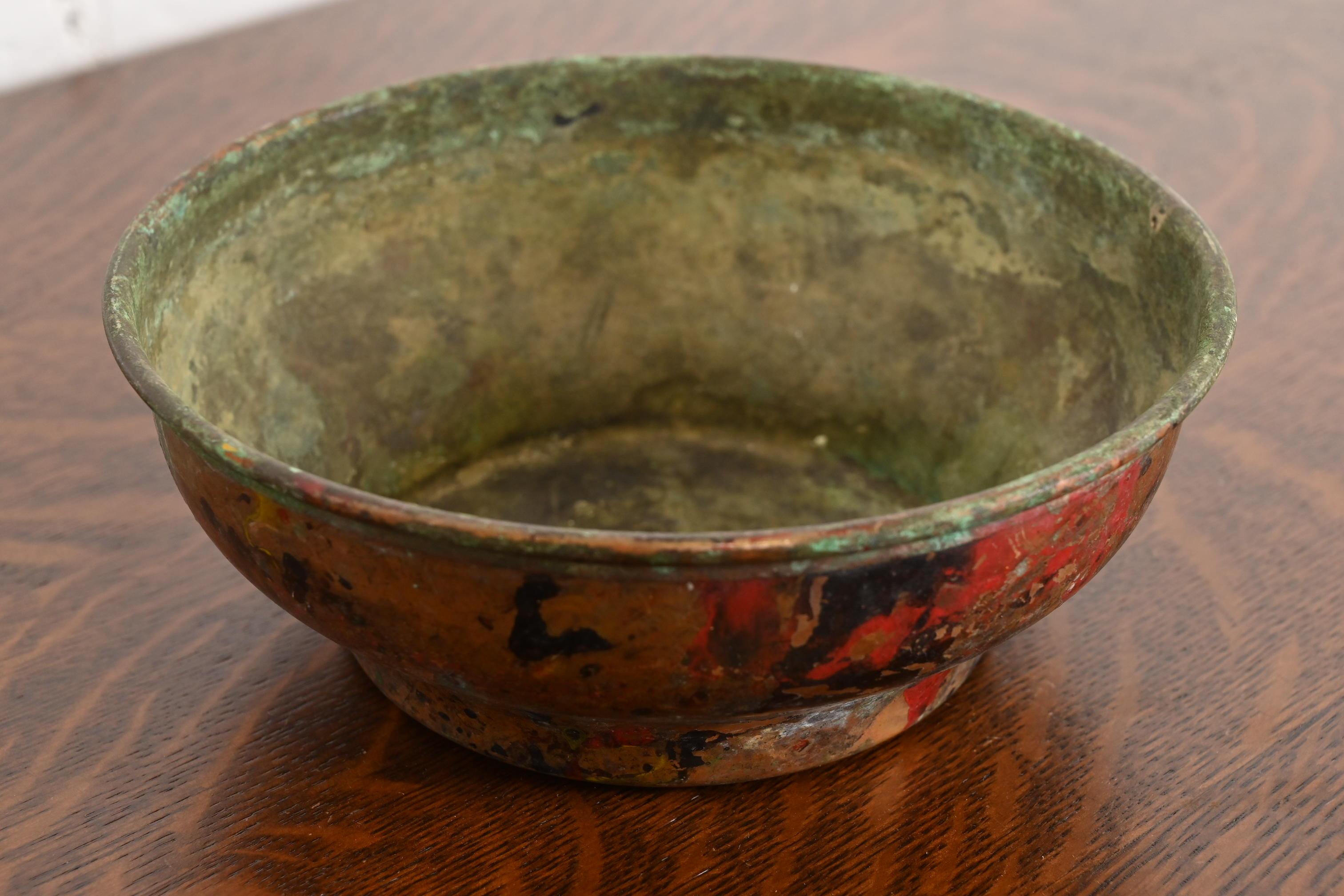 20th Century Joseph Heinrichs Arts and Crafts Painted Copper Bowl