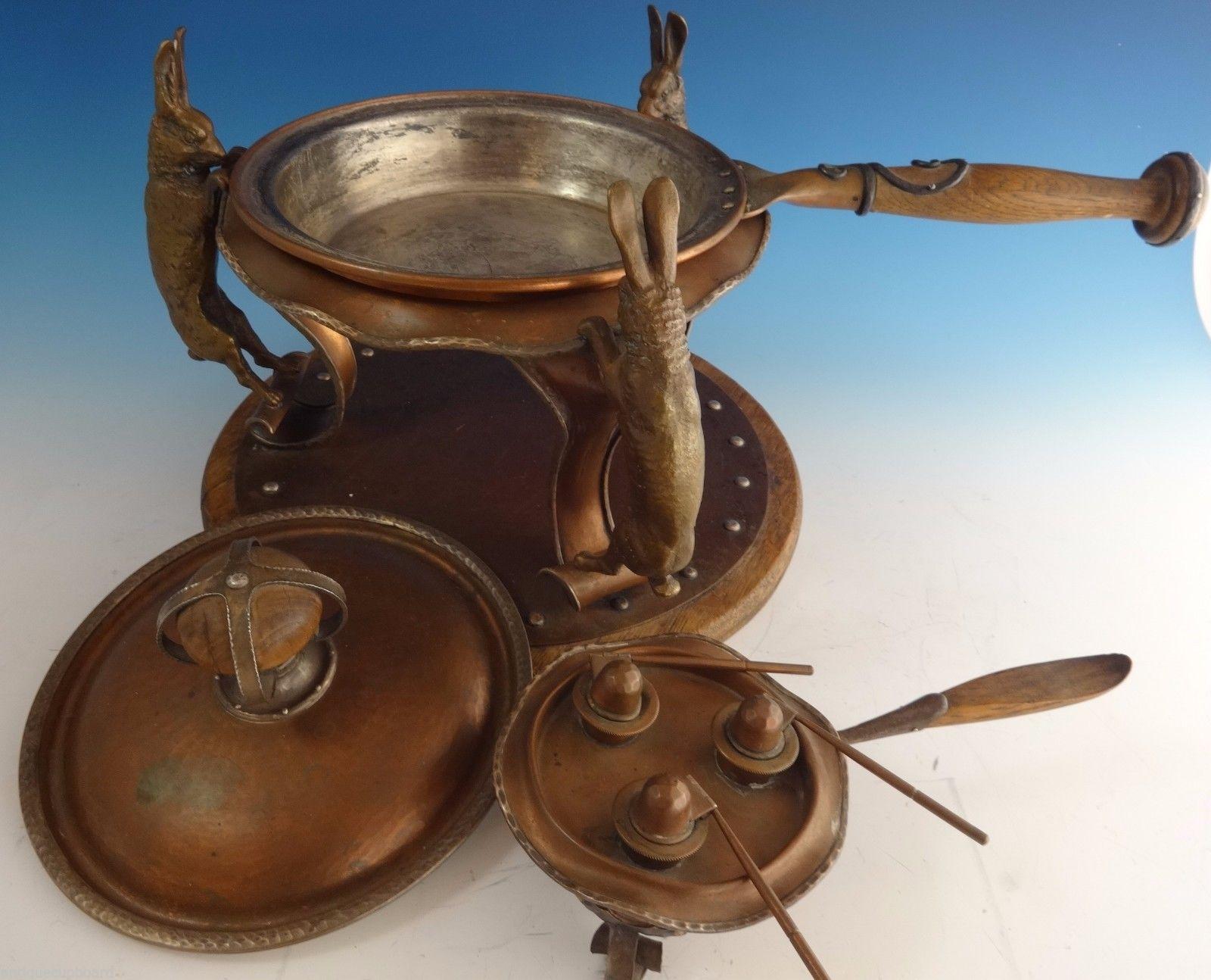 20th Century Joseph Heinrichs Copper Chafing Dish and Stand/Burner with 3-D Rabbits