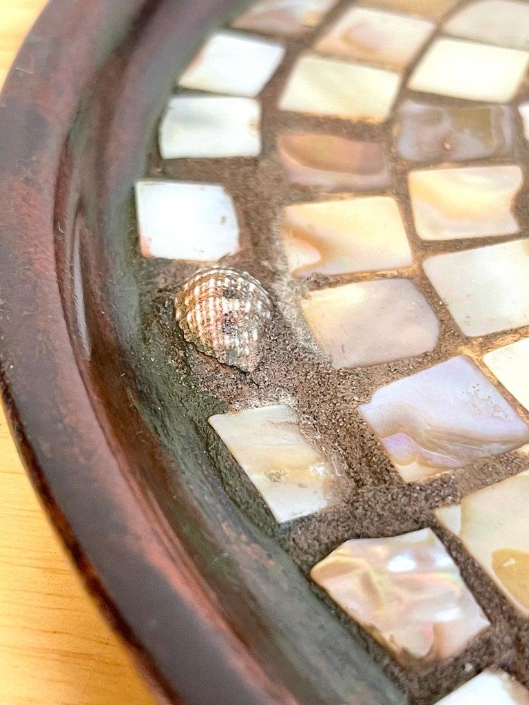 20th Century Joseph Heinrichs Native American Style Copper, Abalone & Shell Inlaid Salver For Sale