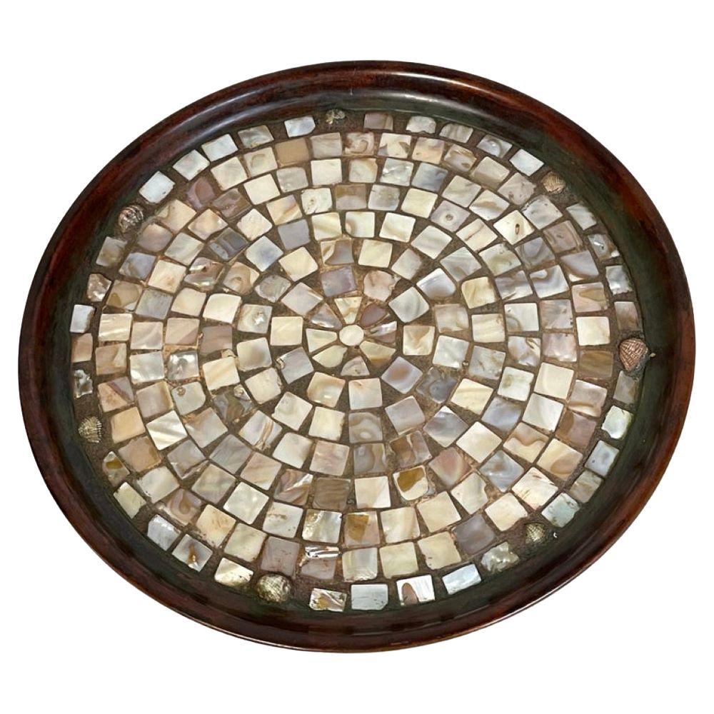 Joseph Heinrichs Native American Style Copper, Abalone & Shell Inlaid Salver For Sale