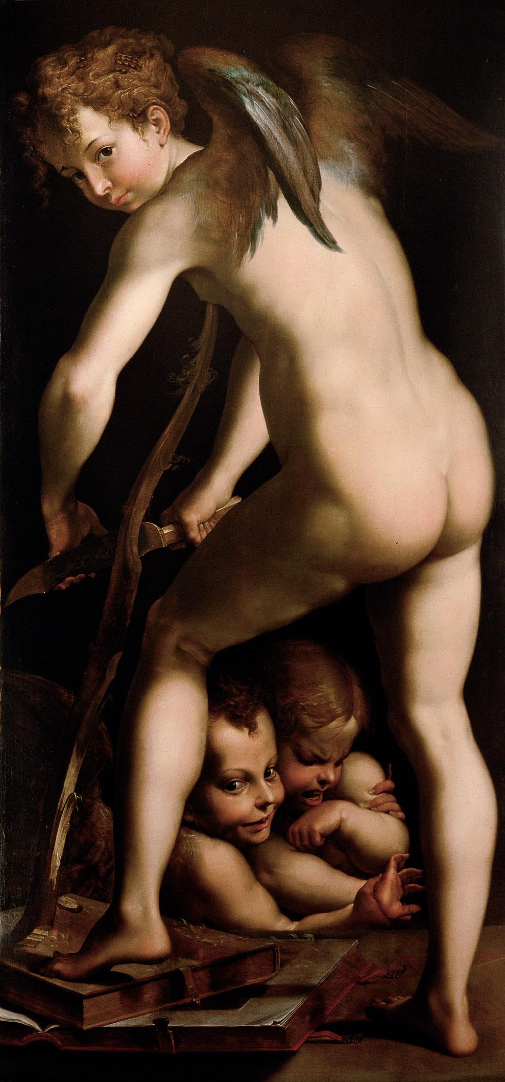Amor Cutting Bow, Parmigianino, Old Master, Mannerism, Prague, grande peinture en vente 2