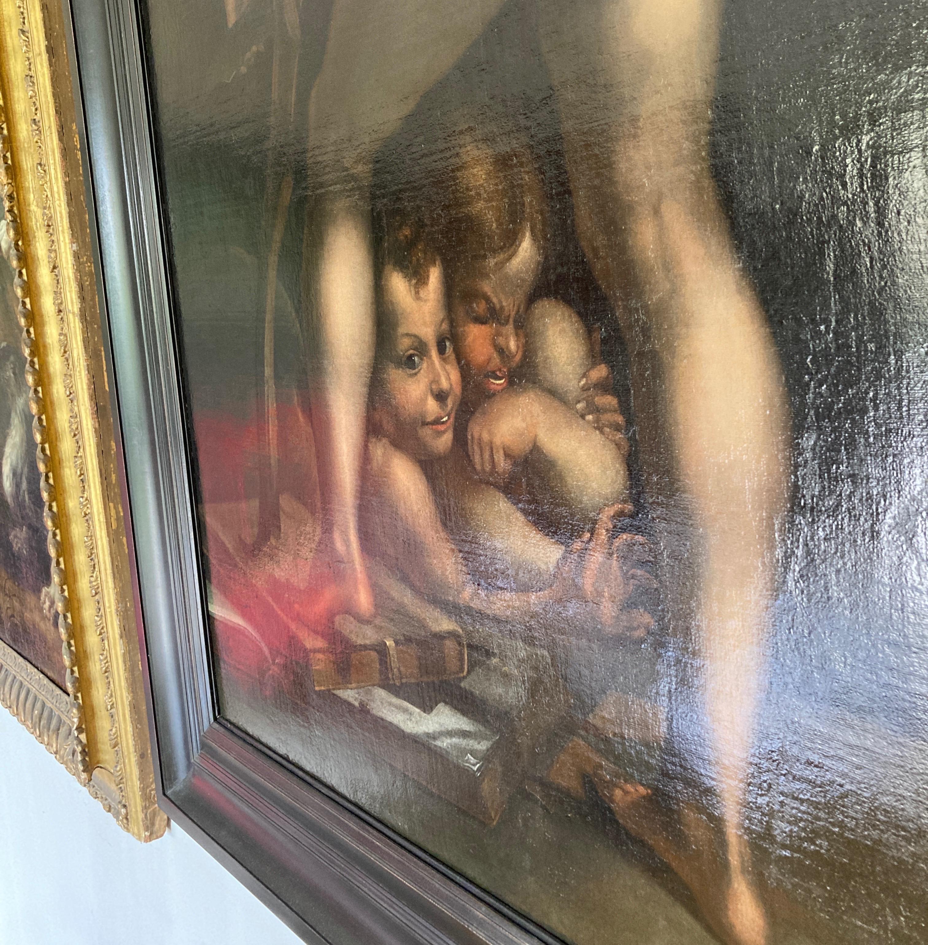 Amor Cutting Bow, Parmigianino, Old Master, Mannerism, Prague, Large Painting - Black Figurative Painting by Joseph Heintz
