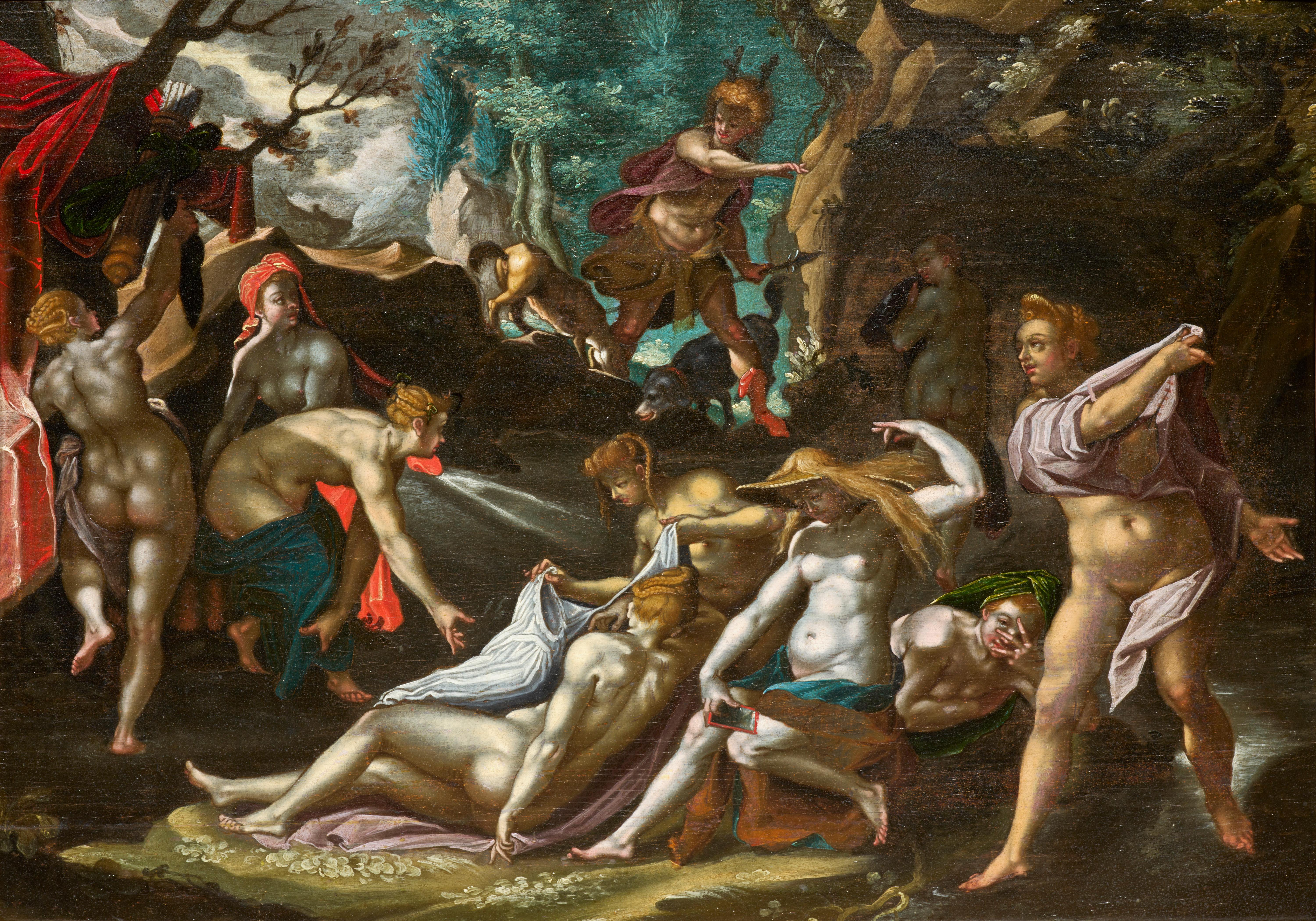 Diana und Actaeon, ein geradliniges Gemälde nach Joseph Heintz, dem Älteren – Painting von Joseph Heintz the Elder