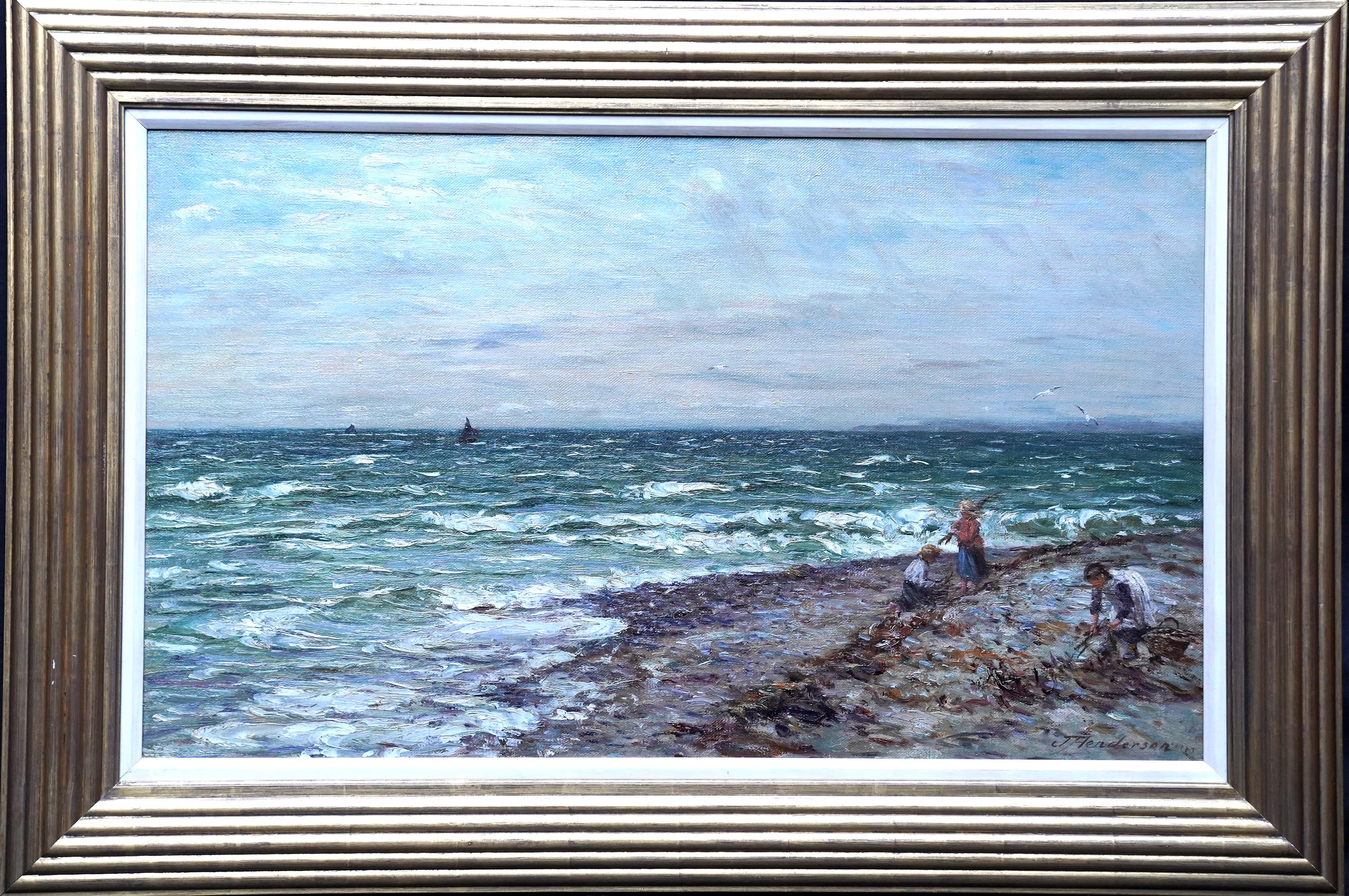 Küstenlandschaft mit Kindern - Schottisches figuratives Ölgemälde aus der viktorianischen Kunst im Angebot 7