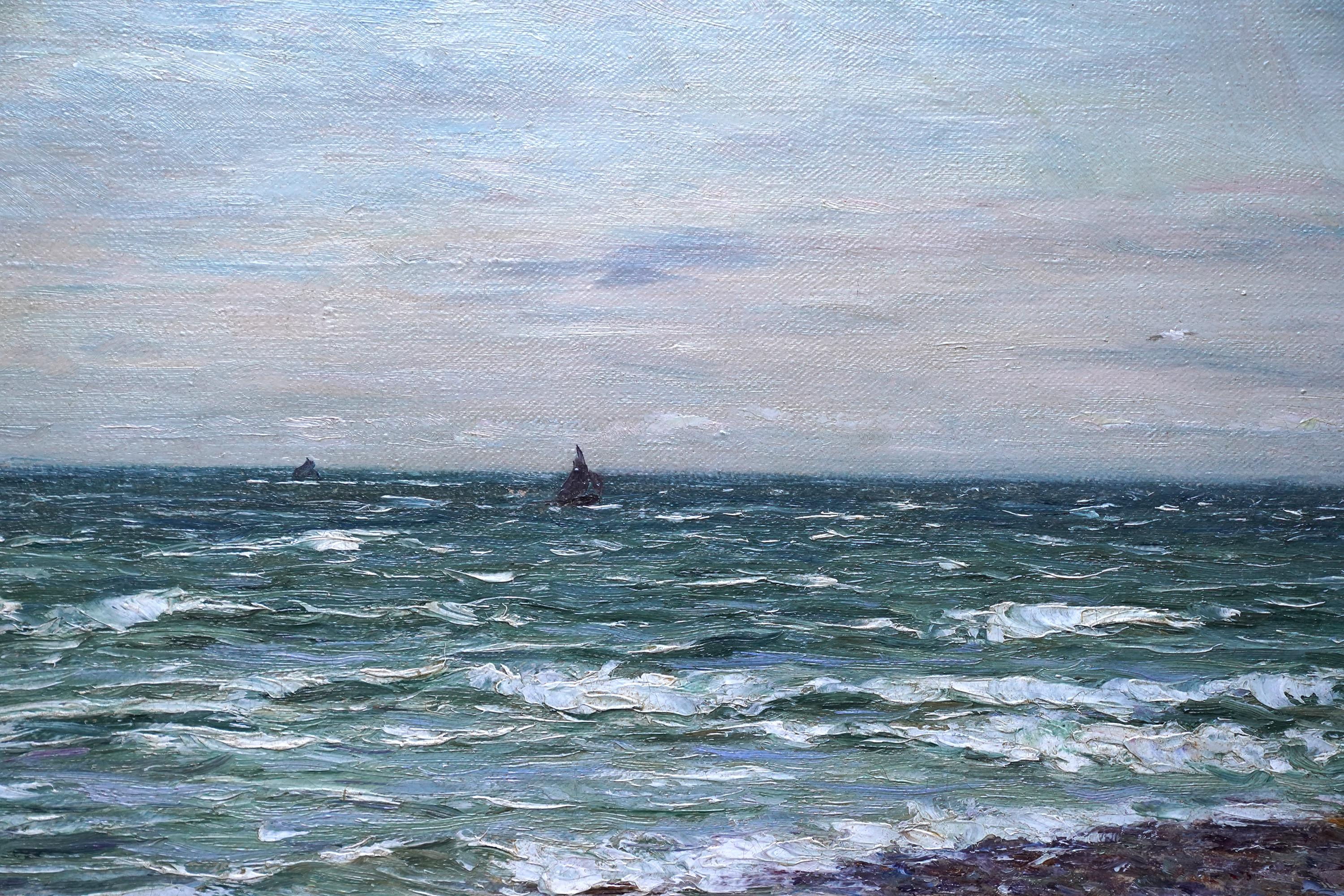 Küstenlandschaft mit Kindern - Schottisches figuratives Ölgemälde aus der viktorianischen Kunst (Impressionismus), Painting, von Joseph Henderson R.S.W