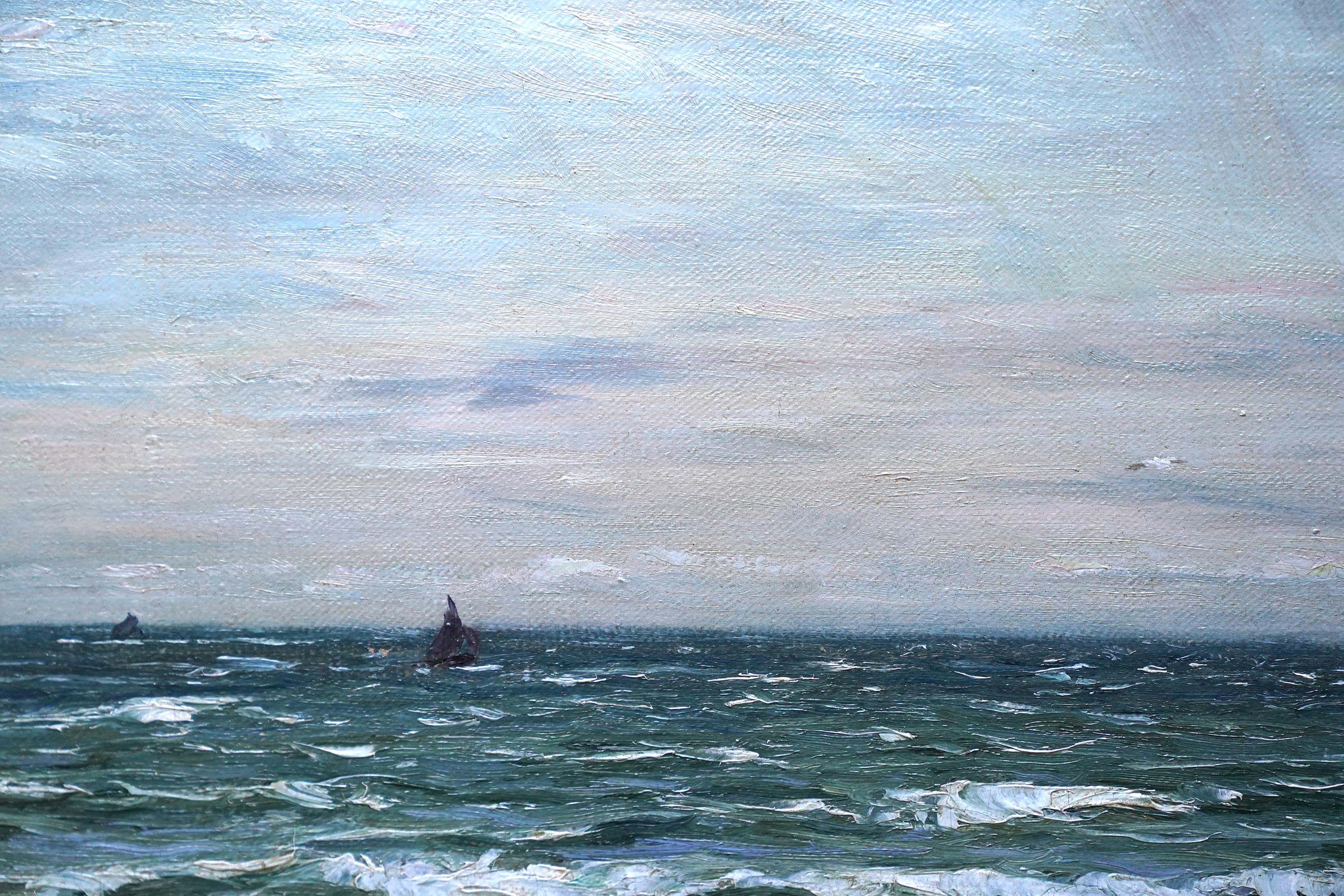 Küstenlandschaft mit Kindern - Schottisches figuratives Ölgemälde aus der viktorianischen Kunst im Angebot 3