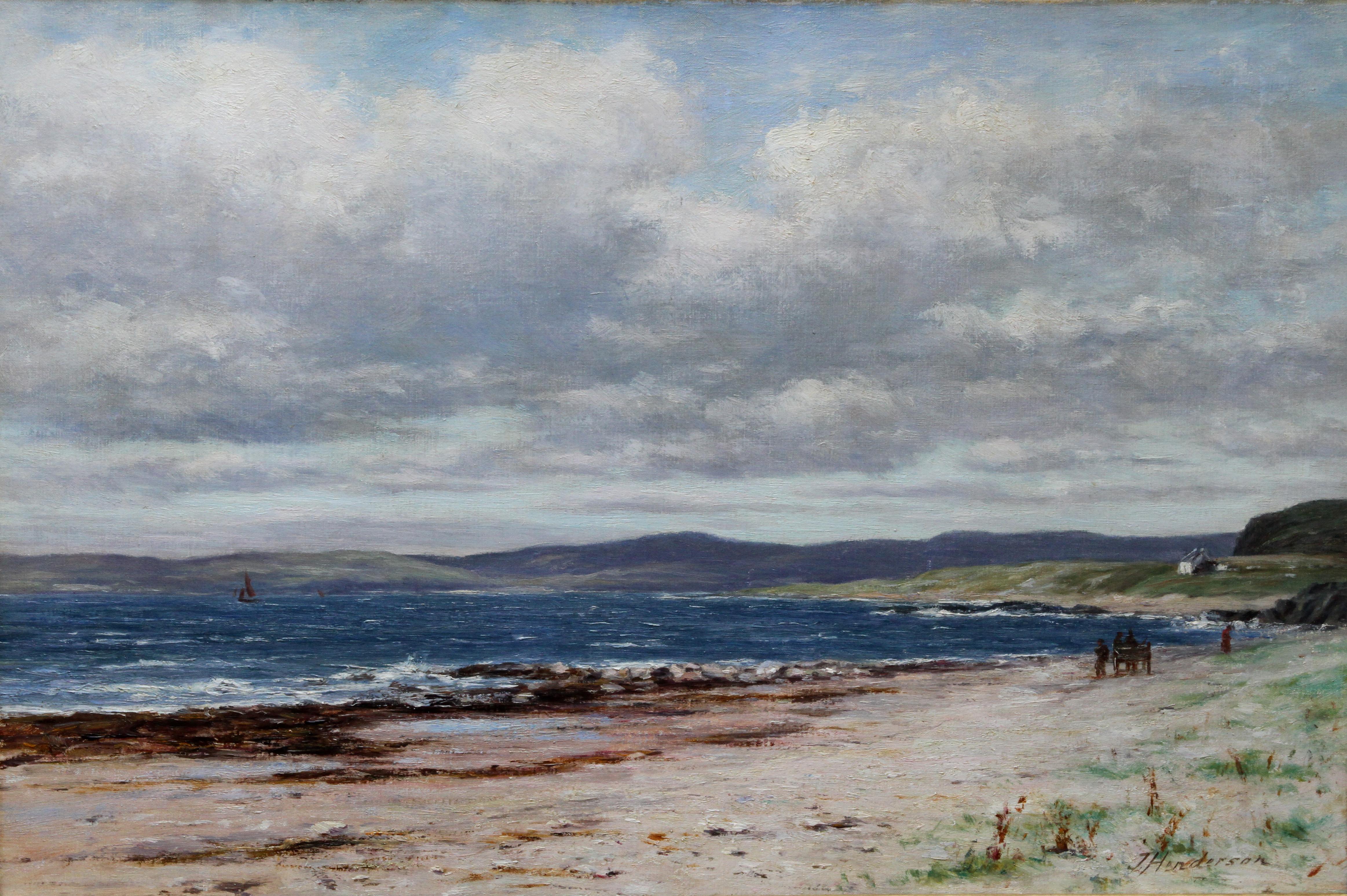 Kintyre from Arran - Scottish art 19thC Impressionist coastal oil painting 4