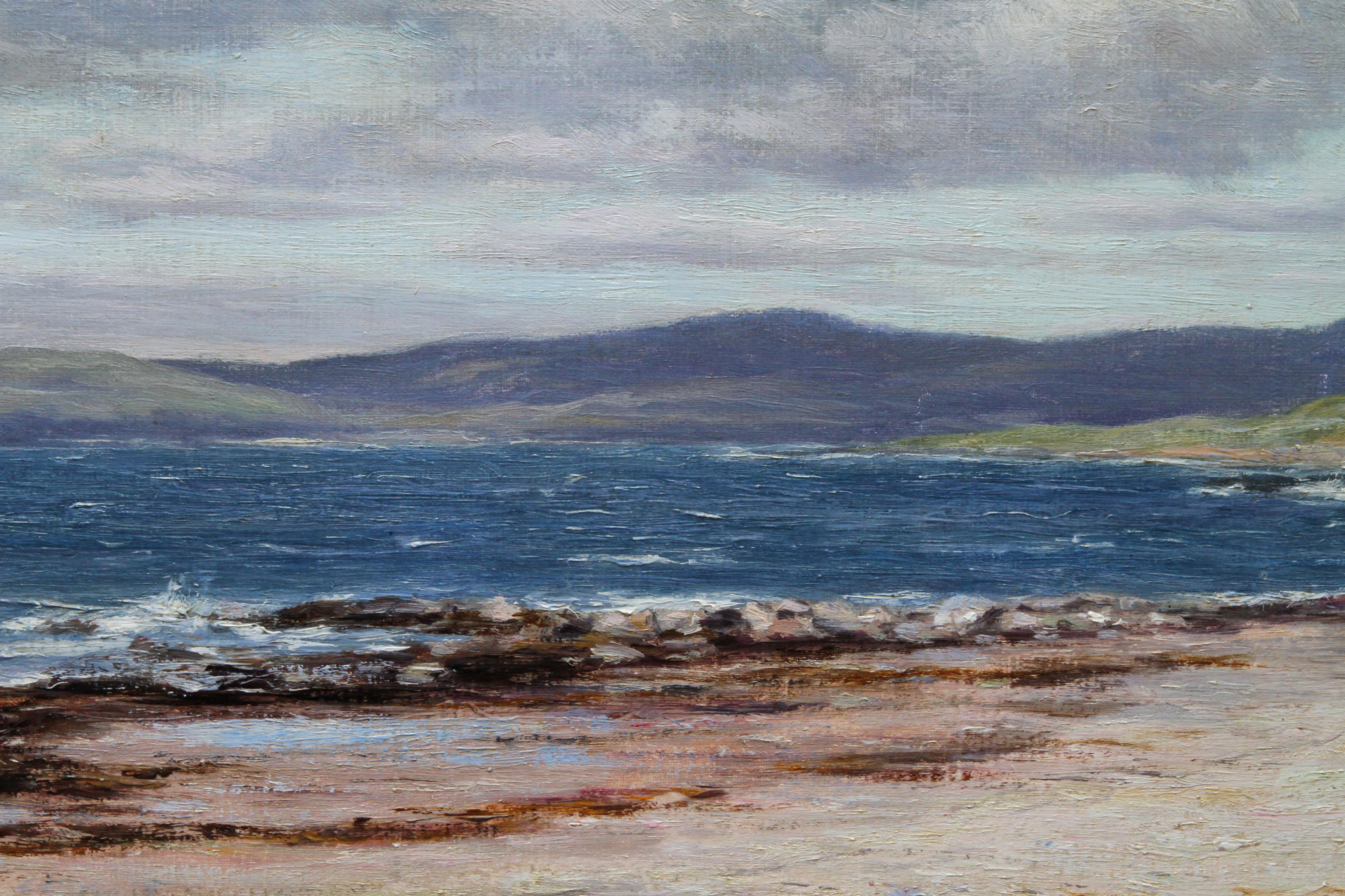 Kintyre from Arran - Scottish art 19thC Impressionist coastal oil painting - Gray Landscape Painting by Joseph Henderson R.S.W