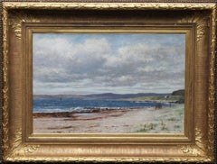 Antique Kintyre from Arran - Scottish art 19thC Impressionist coastal oil painting