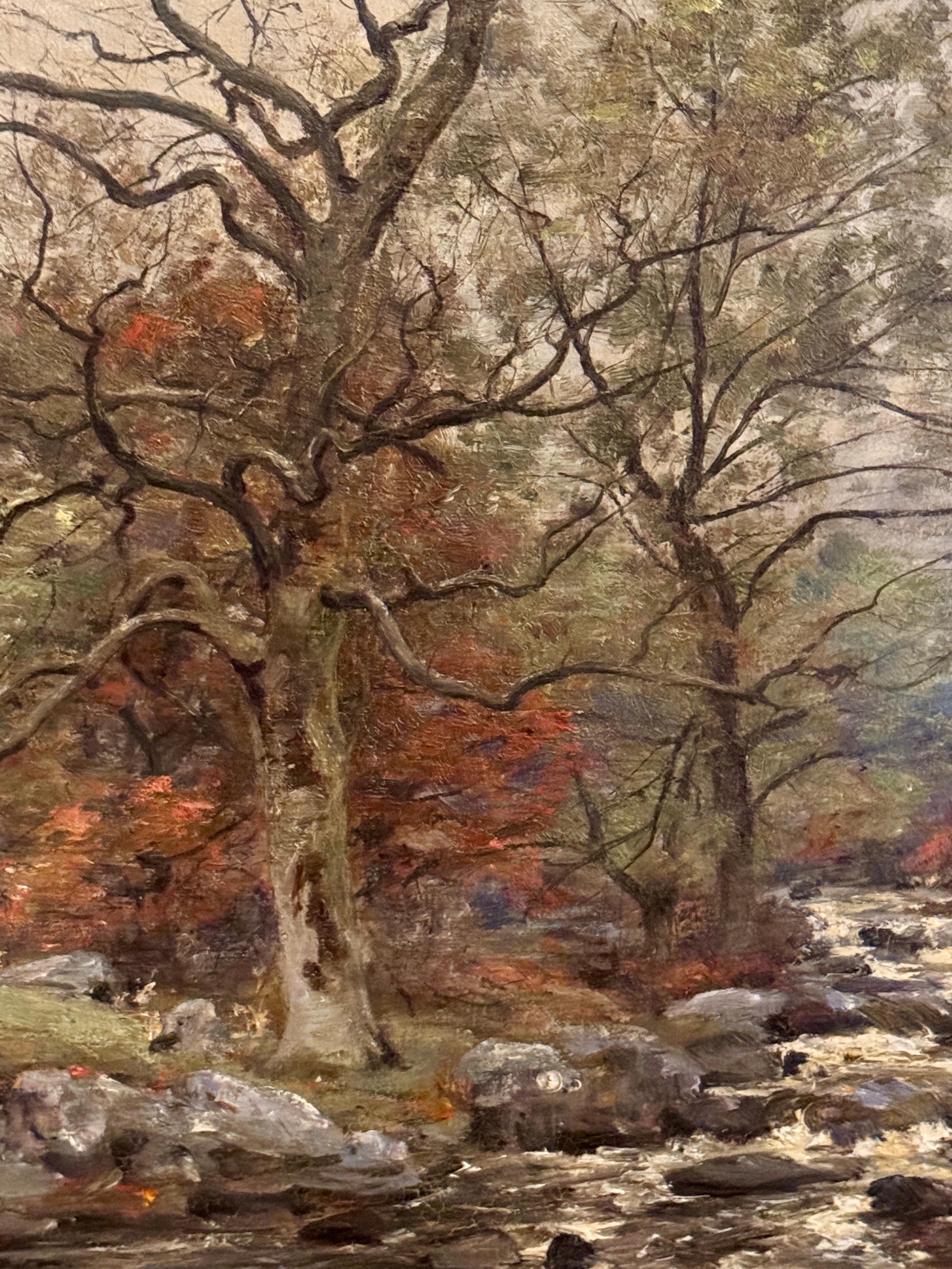 Paisaje fluvial escocés de principios del siglo XX, el río Moriston Escocia - Landscape Painting Marrón de Joseph Henderson R.S.W