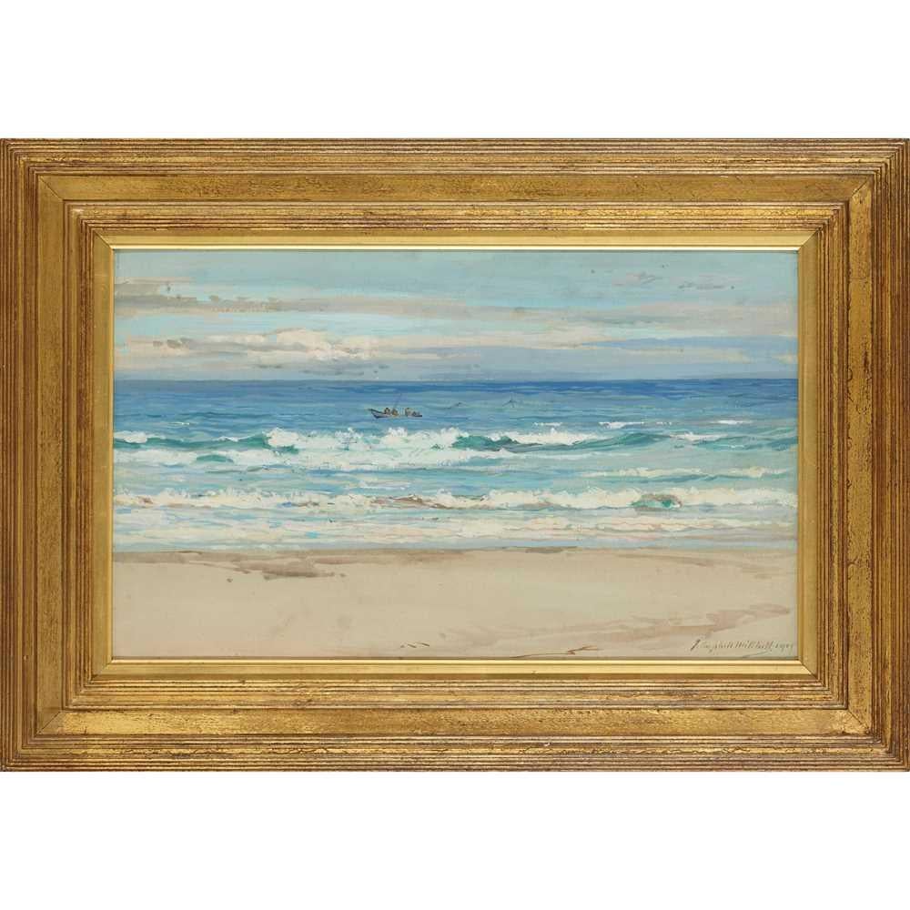 Joseph Henderson R.S.W Landscape Painting - Scottish Impressionist landscape/beach scene children playing by the sunny sea