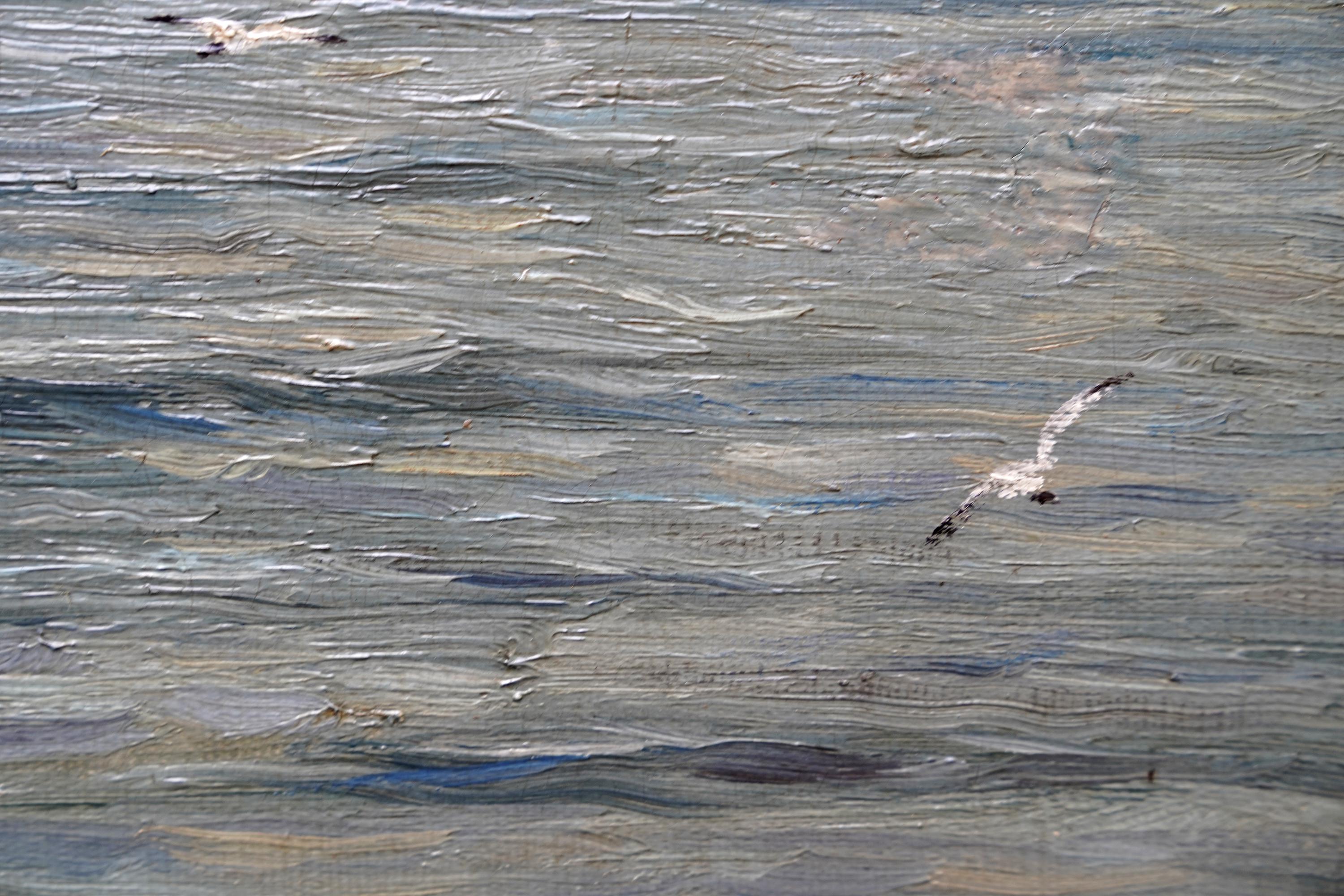 Paesaggio marino con barche e tempesta in arrivo - Quadro ad olio impressionista scozzese del XIX secolo in vendita 5