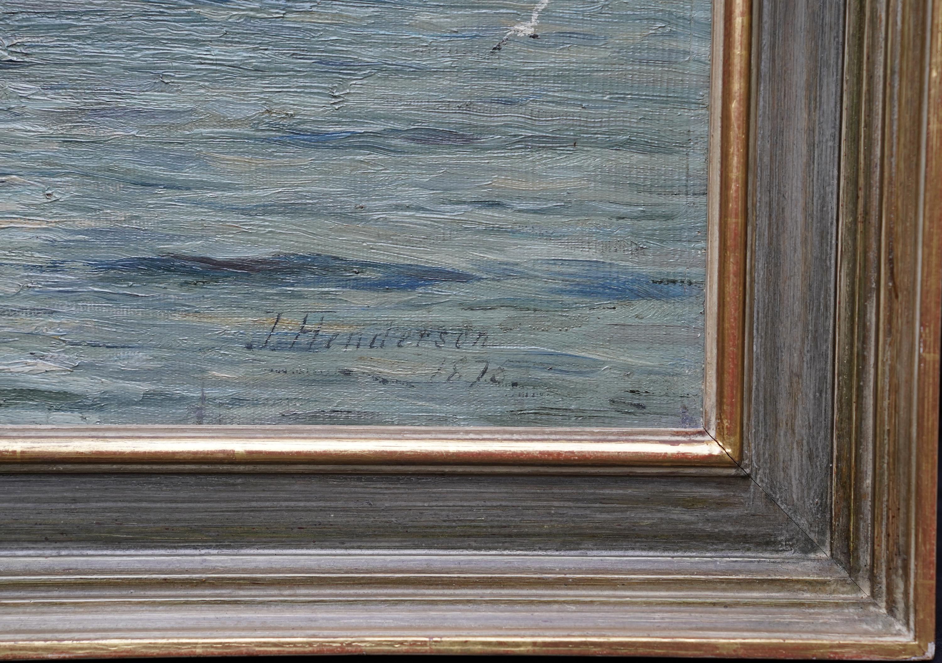 Paesaggio marino con barche e tempesta in arrivo - Quadro ad olio impressionista scozzese del XIX secolo in vendita 7