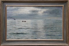 Antique Seascape with Boats Storm Coming - Scottish 19thC exh impressionist oil painting