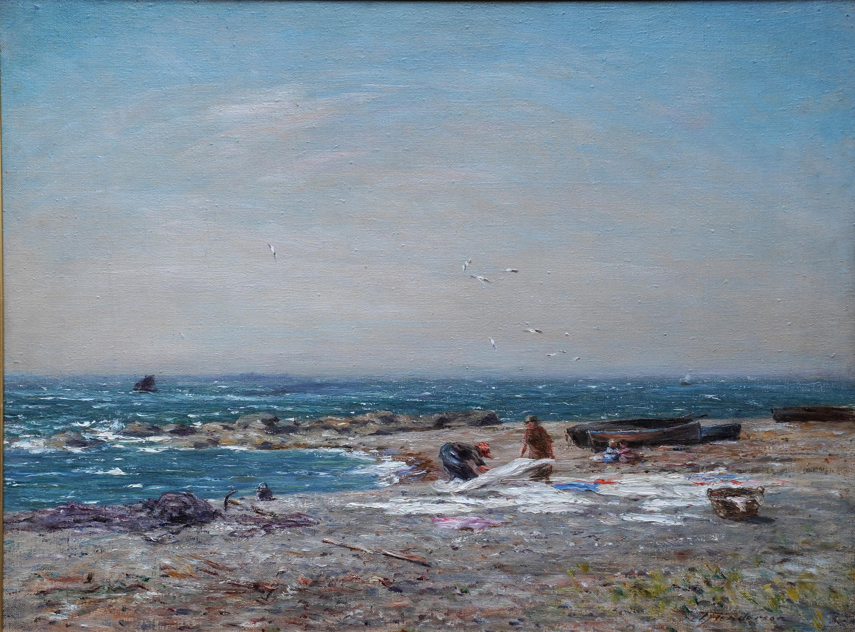 Washing Day in Coastal Landscape - Scottish Victorian Impressionist oil painting For Sale 9