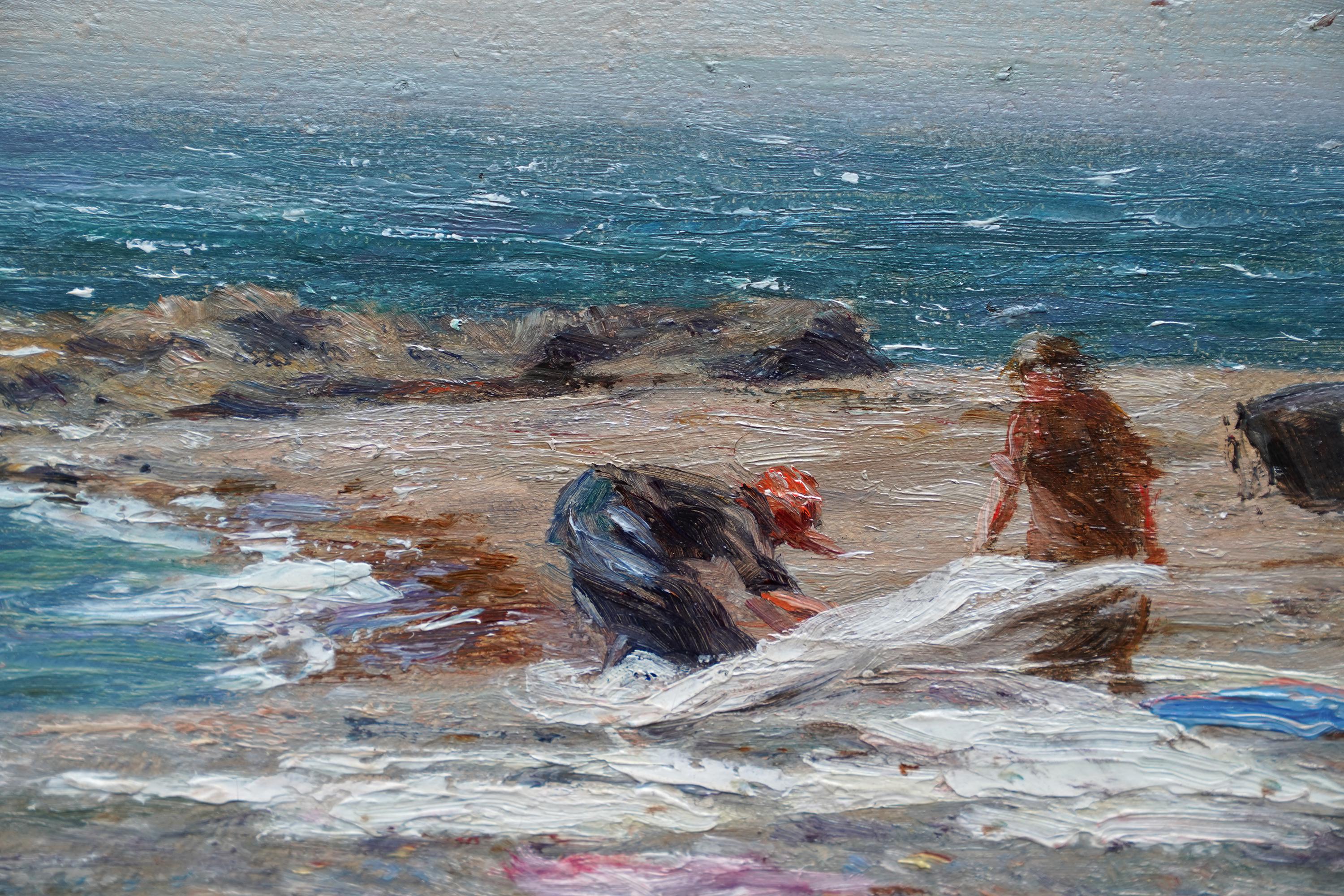 Washing Day in Coastal Landscape - Scottish Victorian Impressionist oil painting For Sale 1