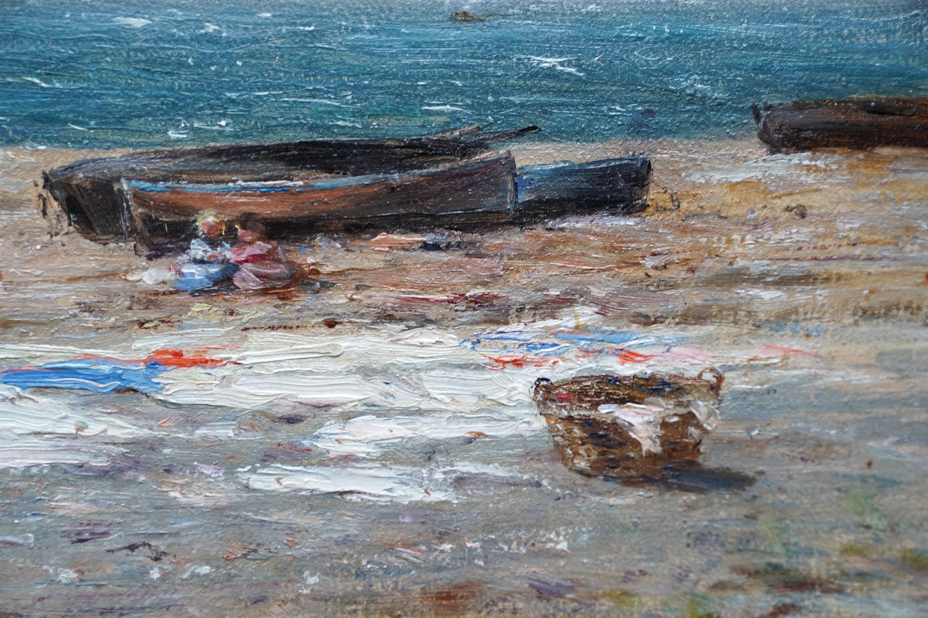 Washing Day in Coastal Landscape - Scottish Victorian Impressionist oil painting For Sale 2