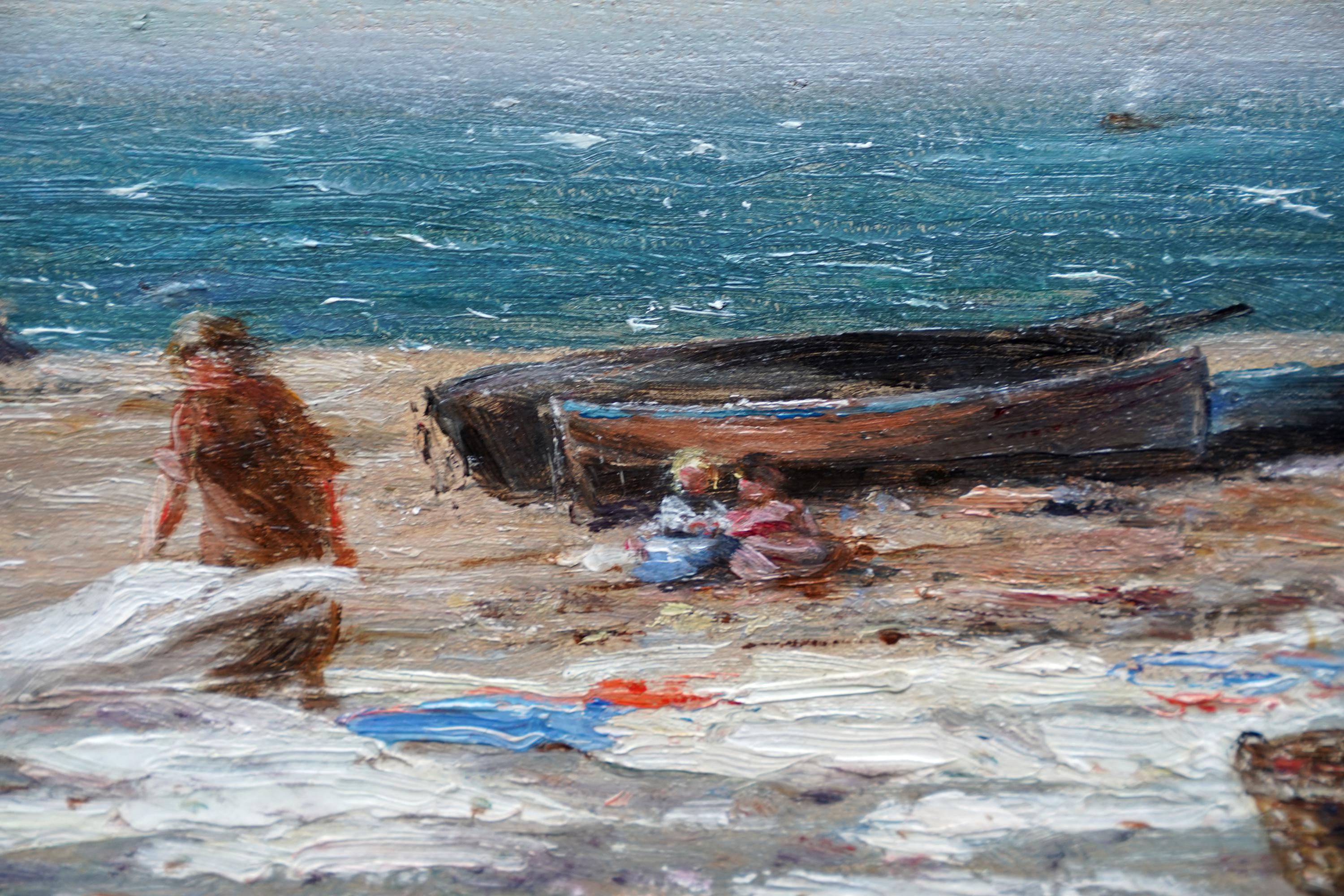 Washing Day in Coastal Landscape - Scottish Victorian Impressionist oil painting For Sale 4